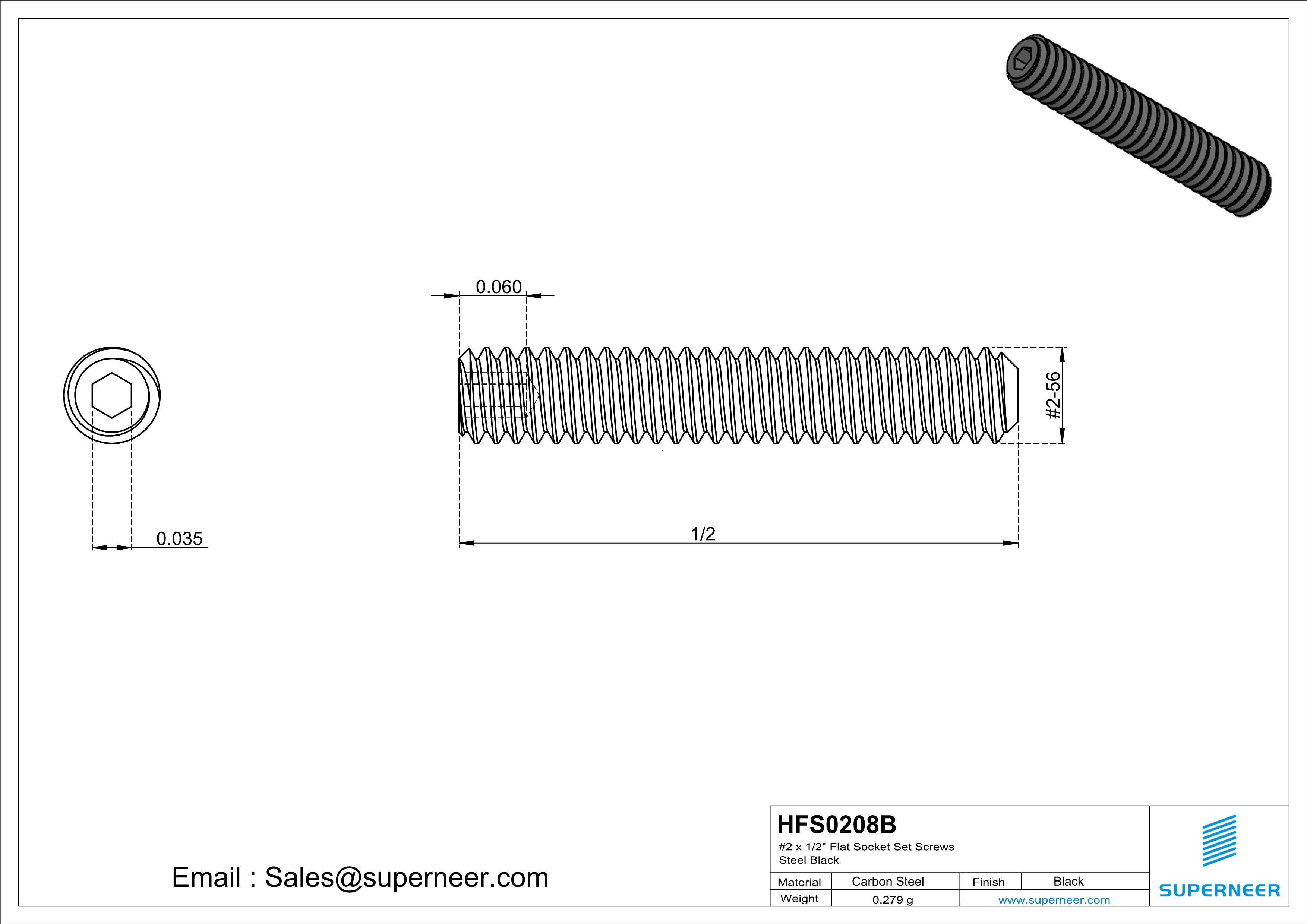 2 x 1/2" Flat Socket Set Screws Steel Black