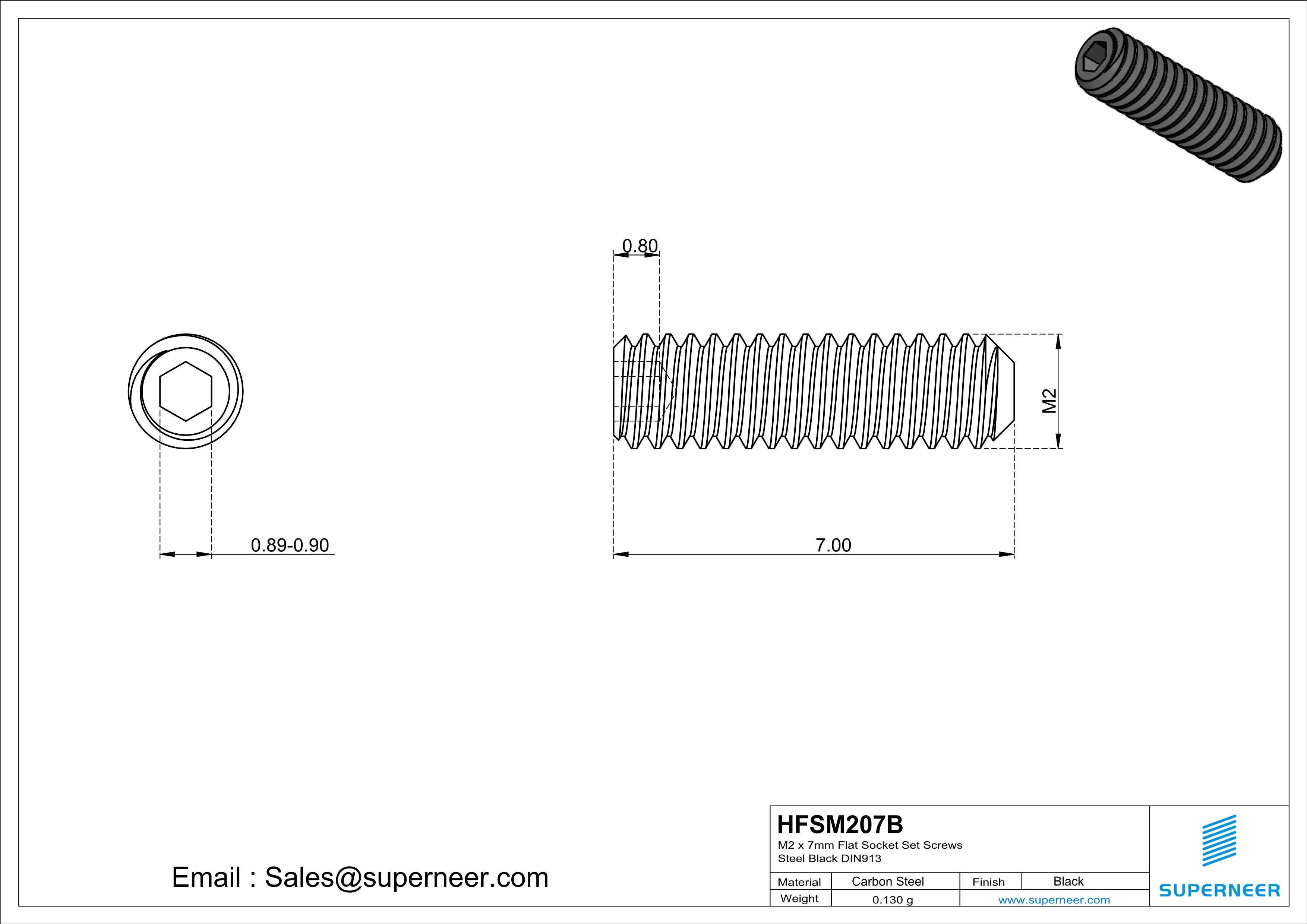 M2 x 7mm Flat Socket Set Screws Steel Black DIN913