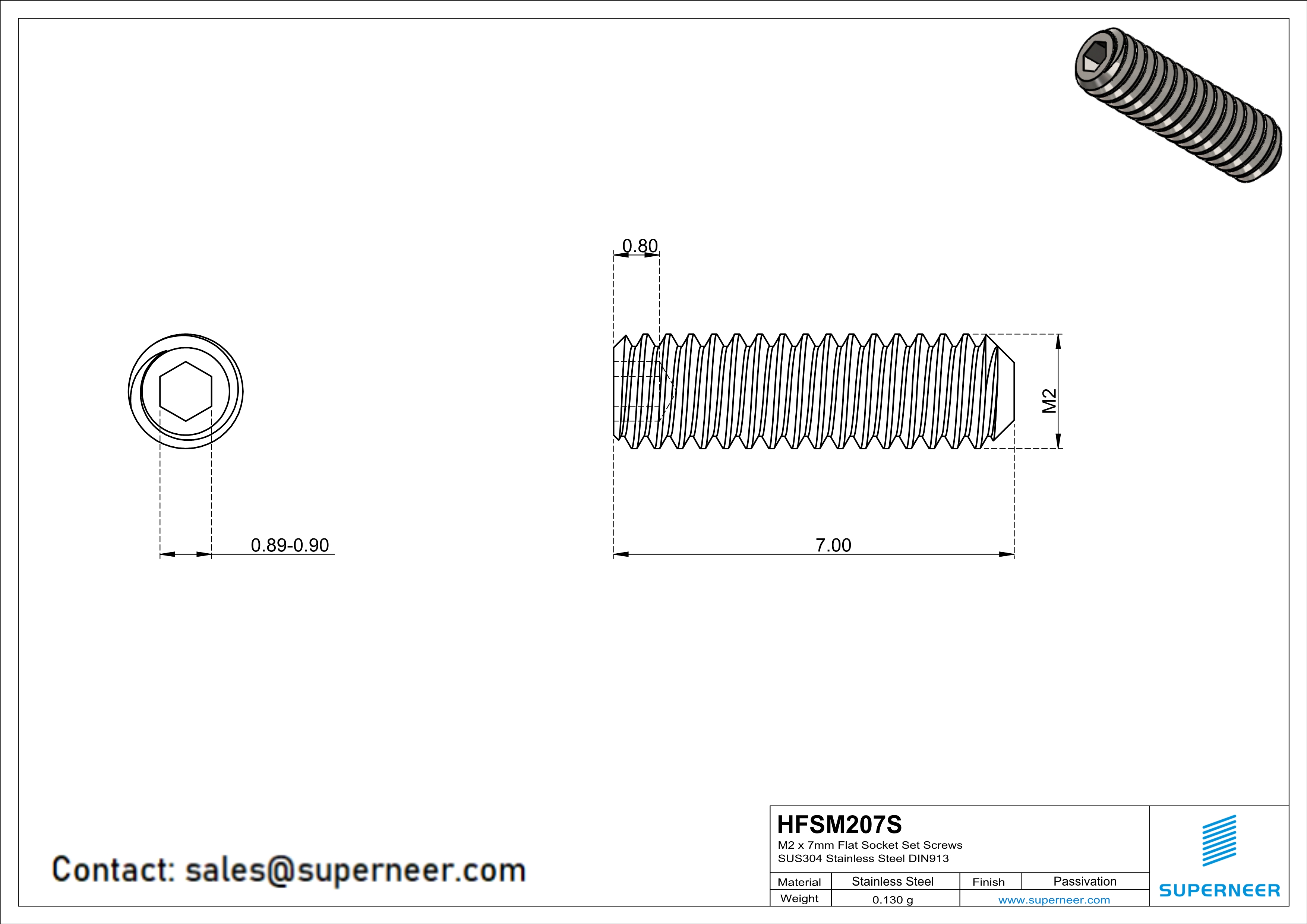 M2 x 7mm Flat Socket Set Screws SUS304 Stainless Steel Inox DIN913