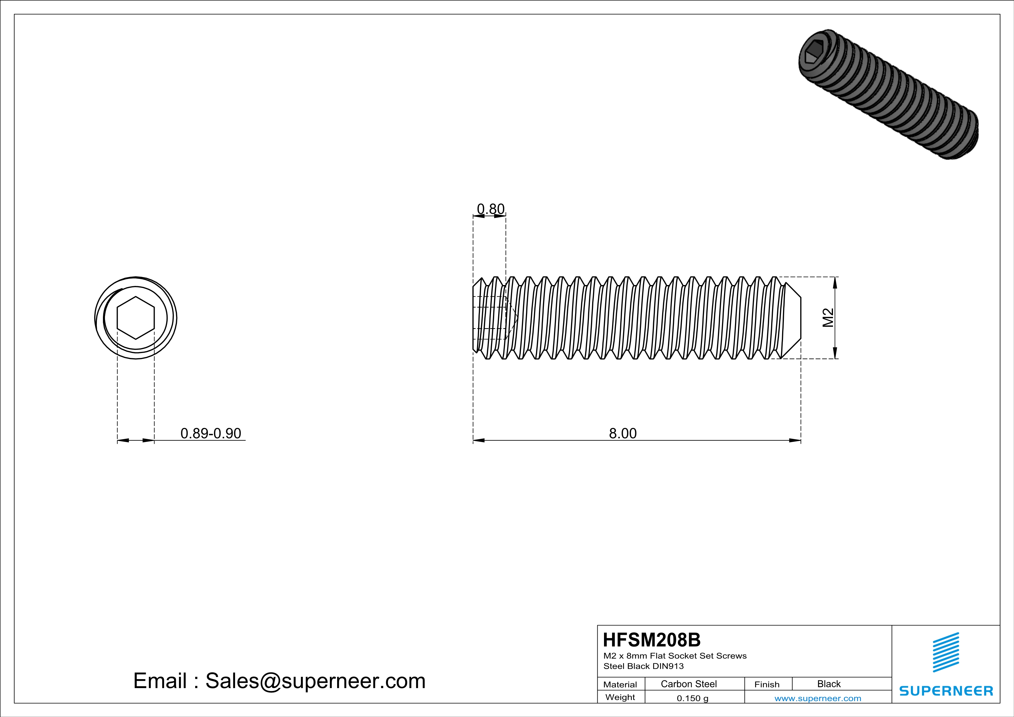 M2 x 8mm Flat Socket Set Screws Steel Black DIN913