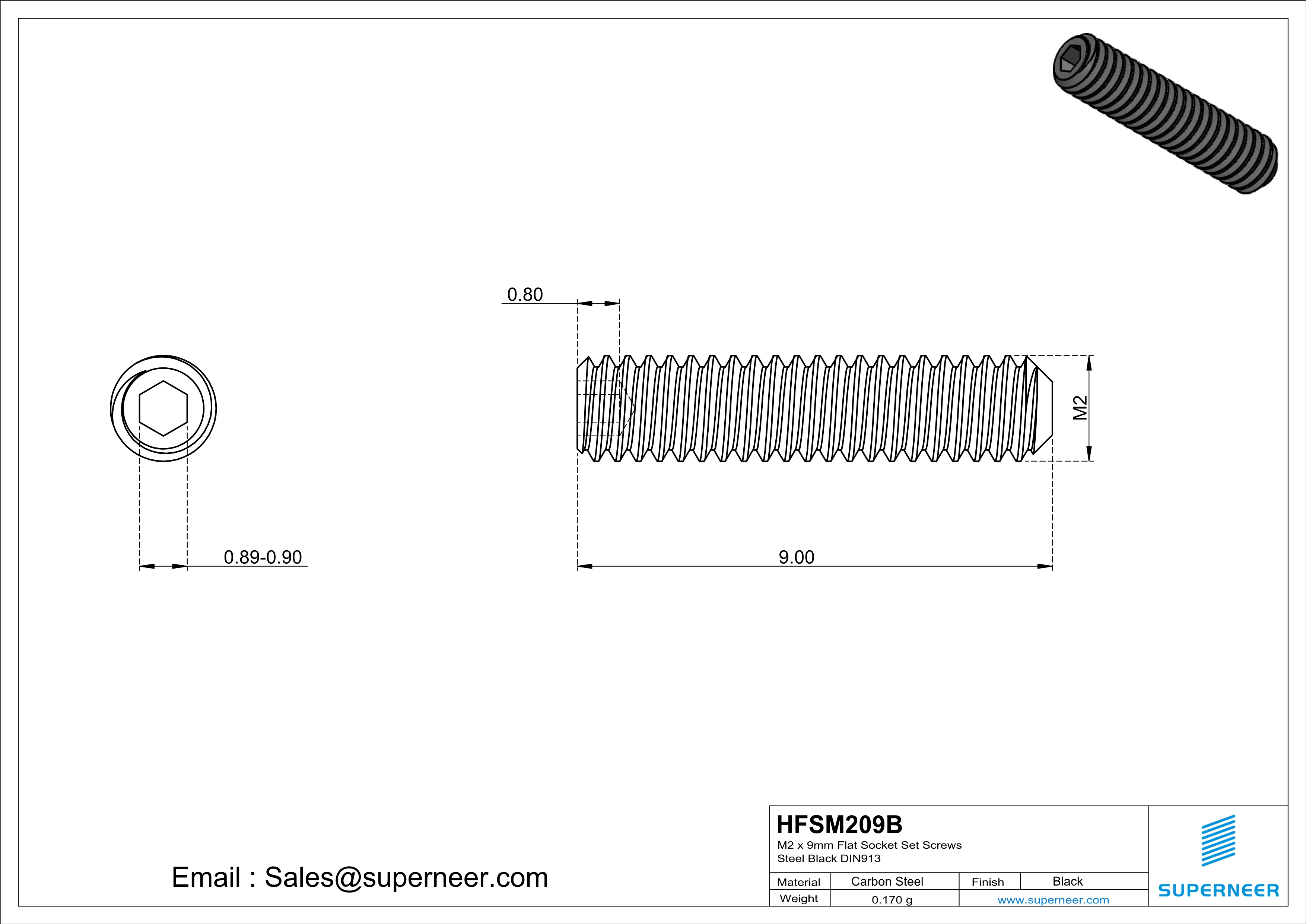 M2 x 9mm Flat Socket Set Screws Steel Black DIN913