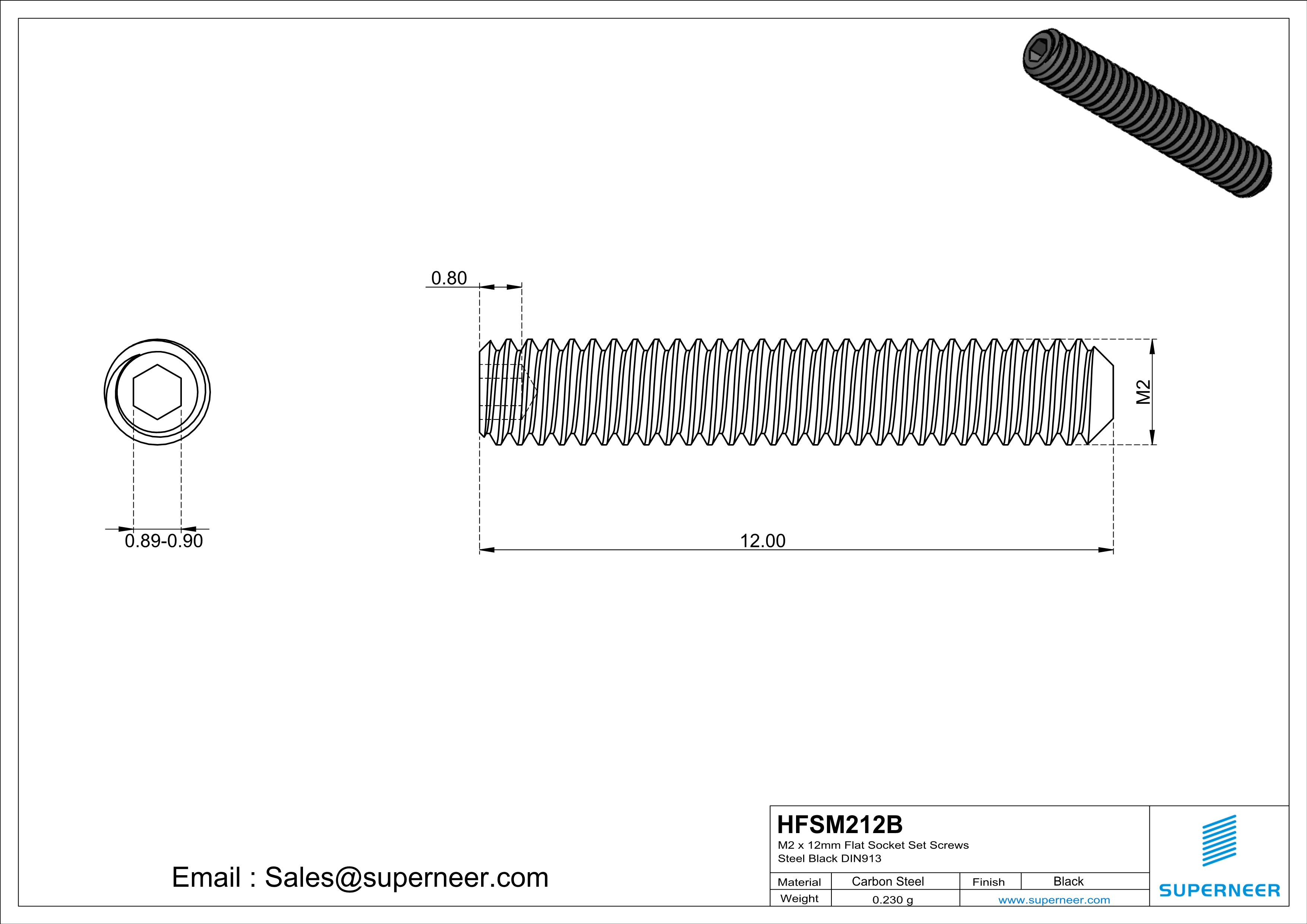 M2 x 12mm Flat Socket Set Screws Steel Black DIN913