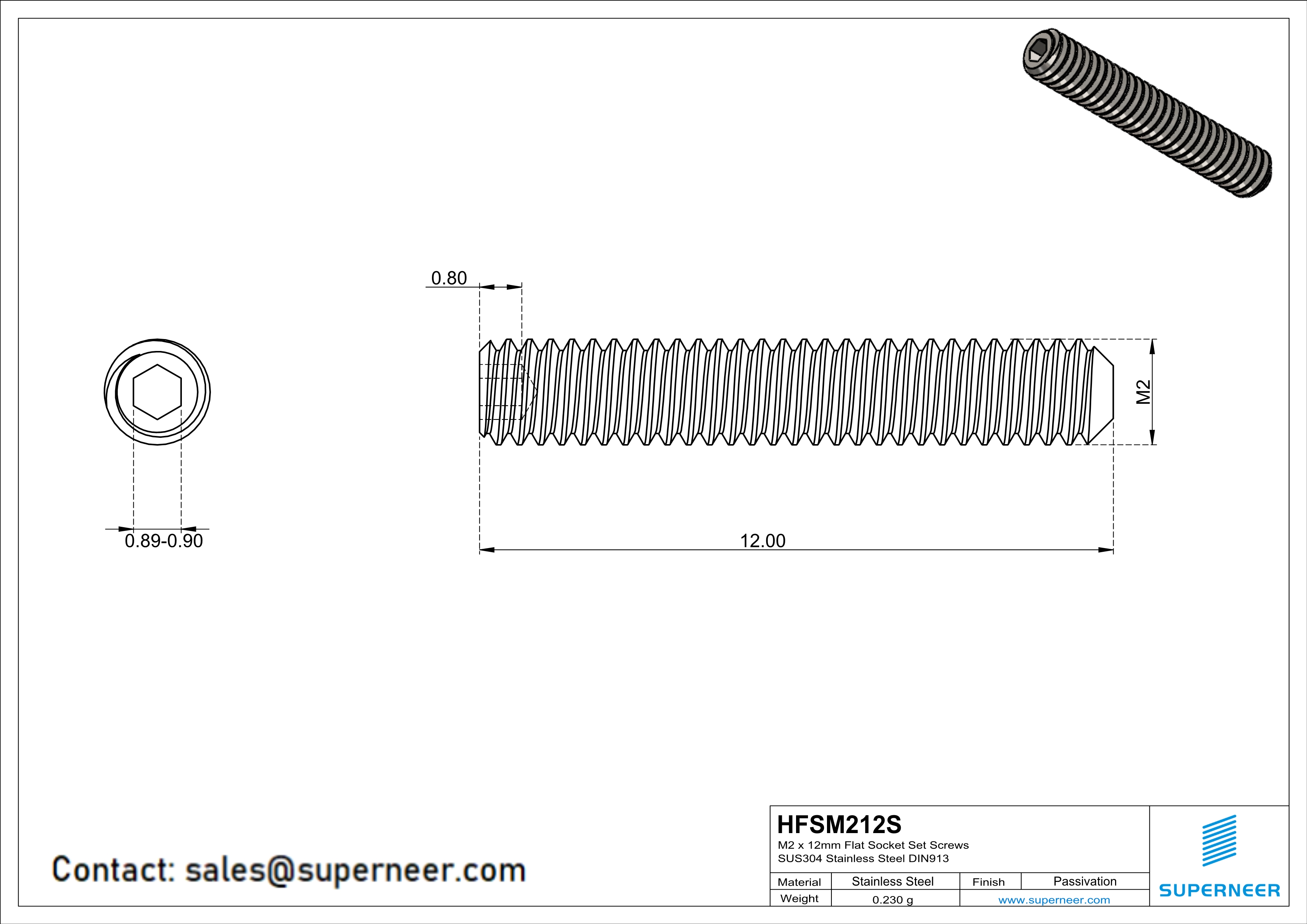 M2 x 12mm Flat Socket Set Screws SUS304 Stainless Steel Inox DIN913