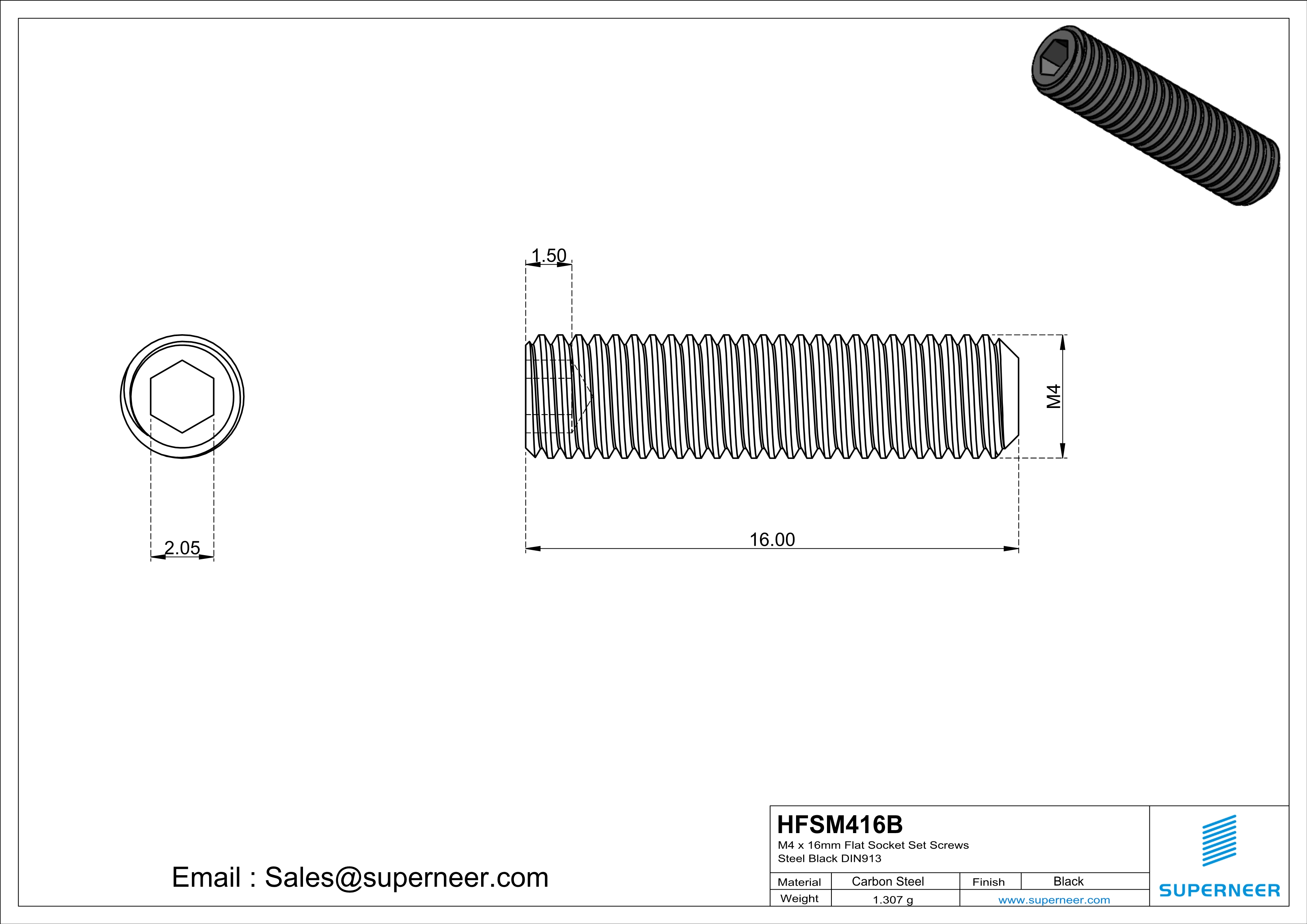 M4 x 16mm Flat Socket Set Screws Steel Black DIN913