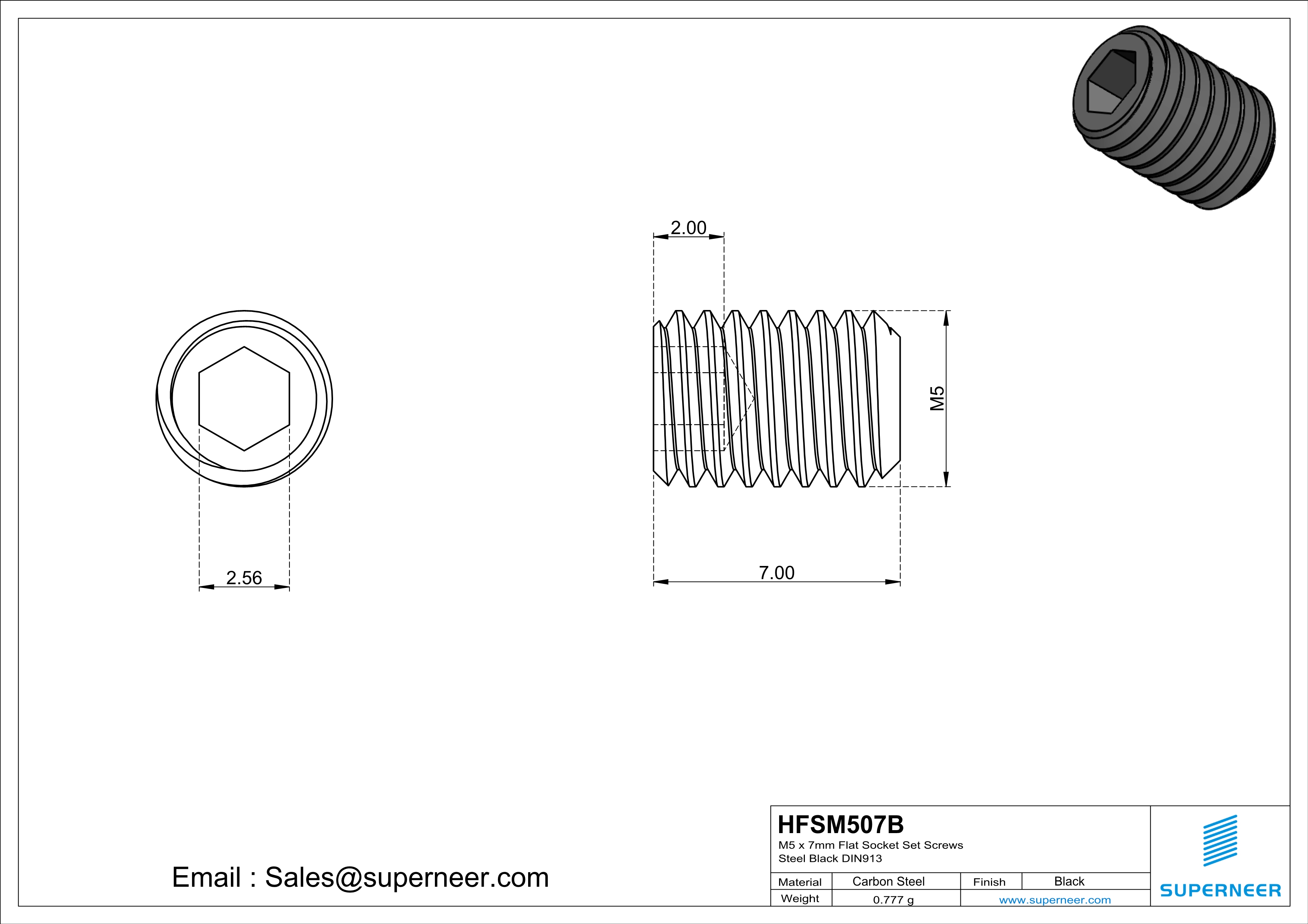 M5 x 7mm Flat Socket Set Screws Steel Black DIN913