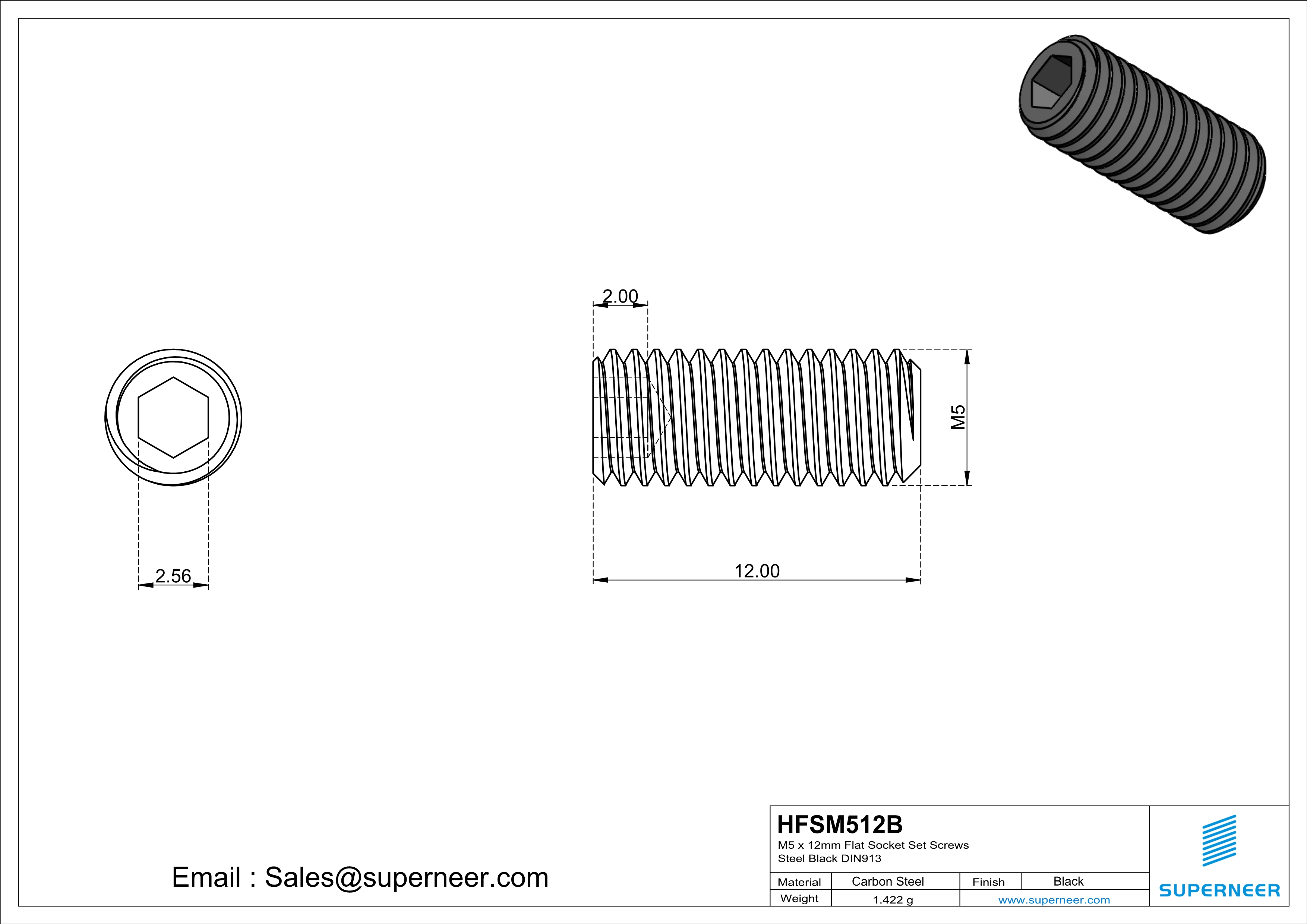 M5 x 12mm Flat Socket Set Screws Steel Black DIN913