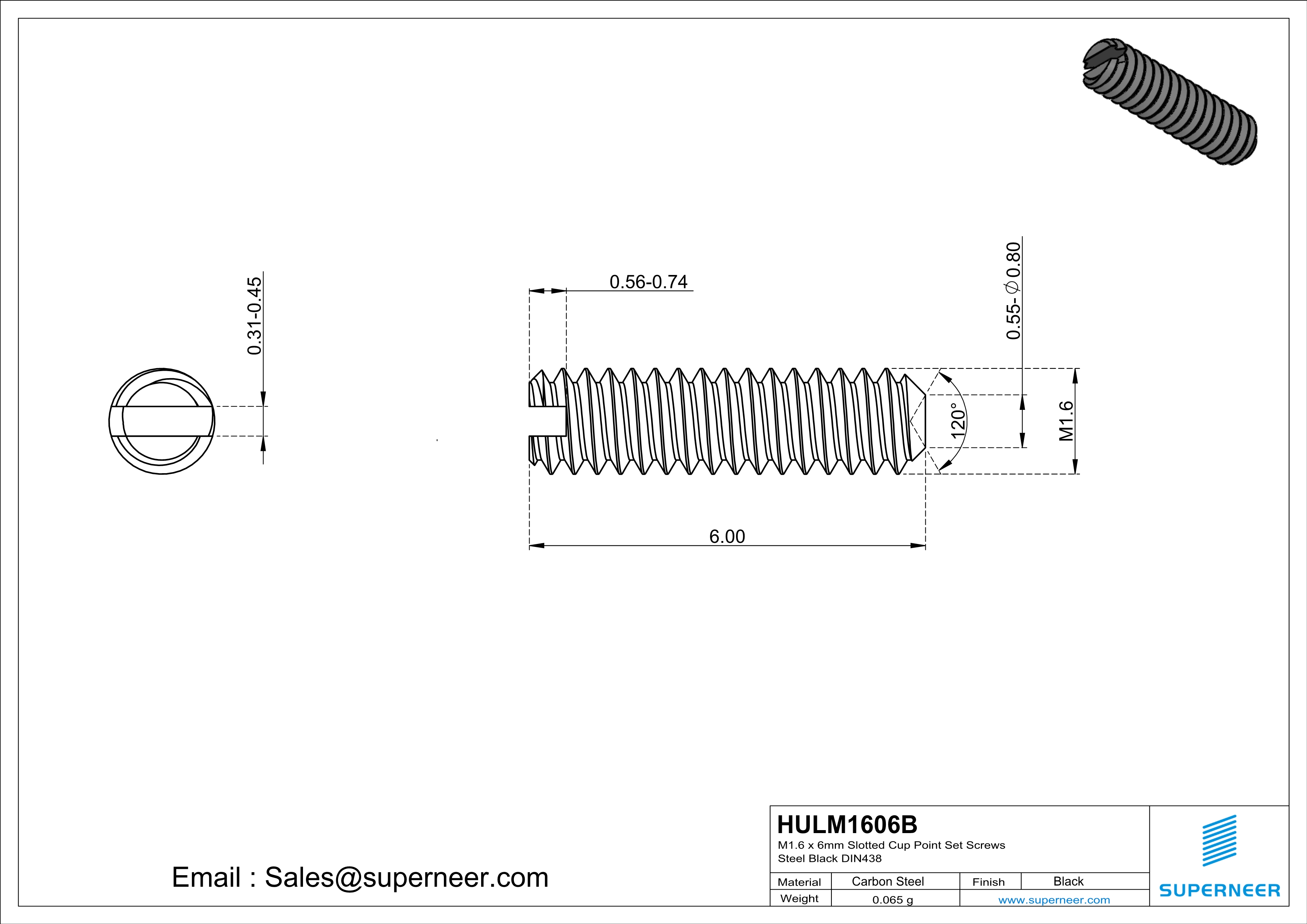 M1.6 x 6mm Slotted Cup Point Set Screws Steel Black DIN438