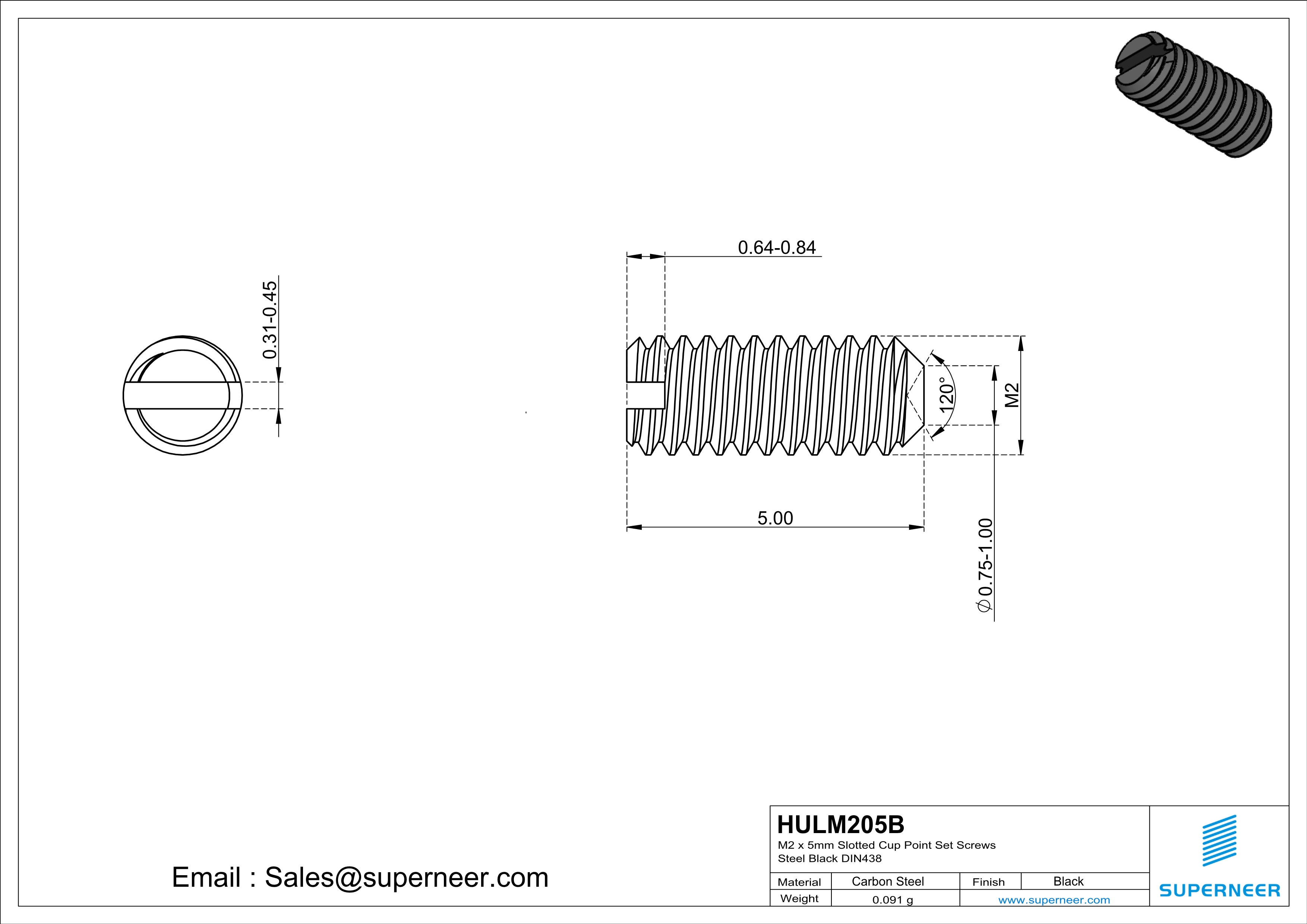 M2 x 5mm Slotted Cup Point Set Screws Steel Black DIN438