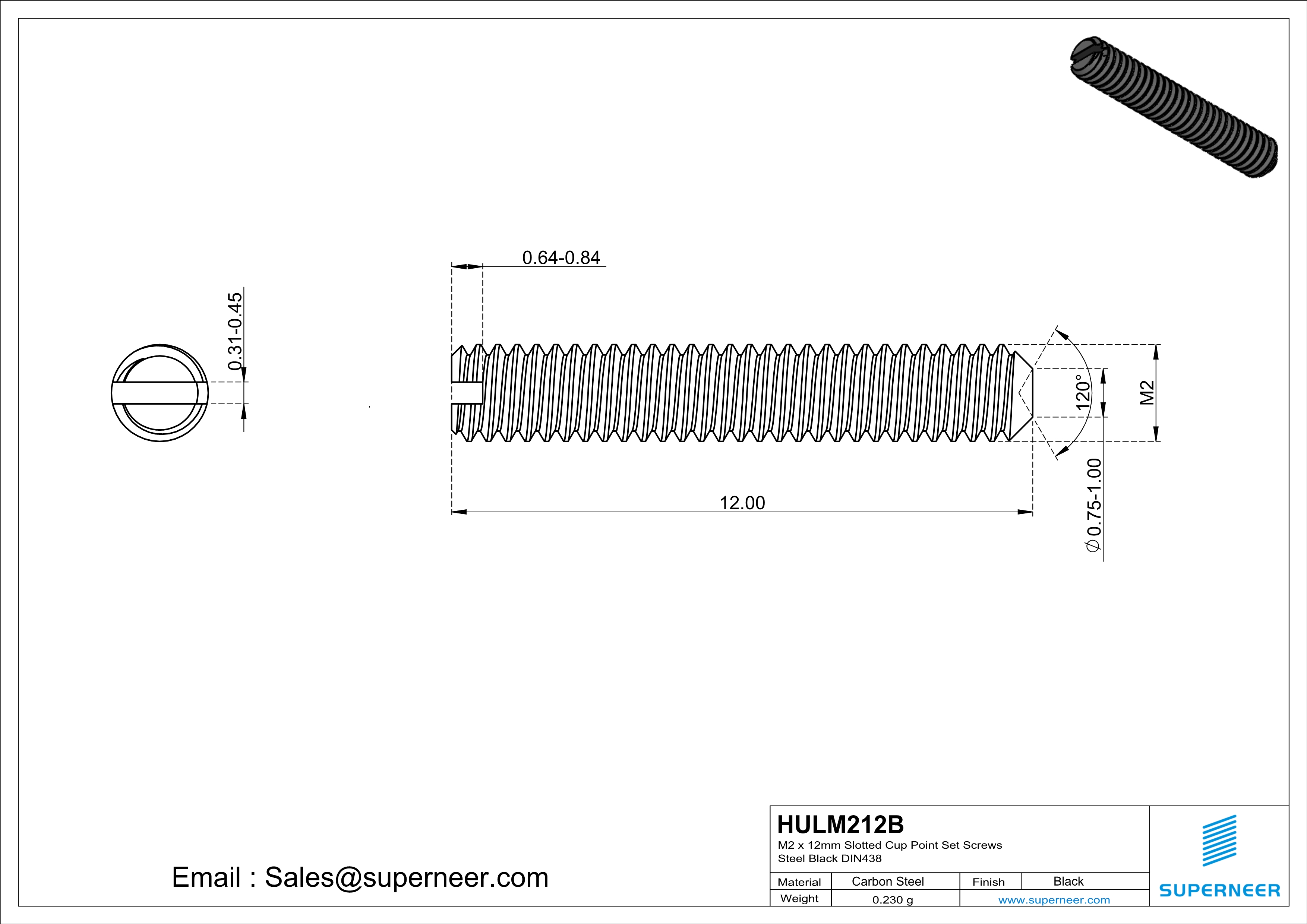 M2 x 12mm Slotted Cup Point Set Screws Steel Black DIN438