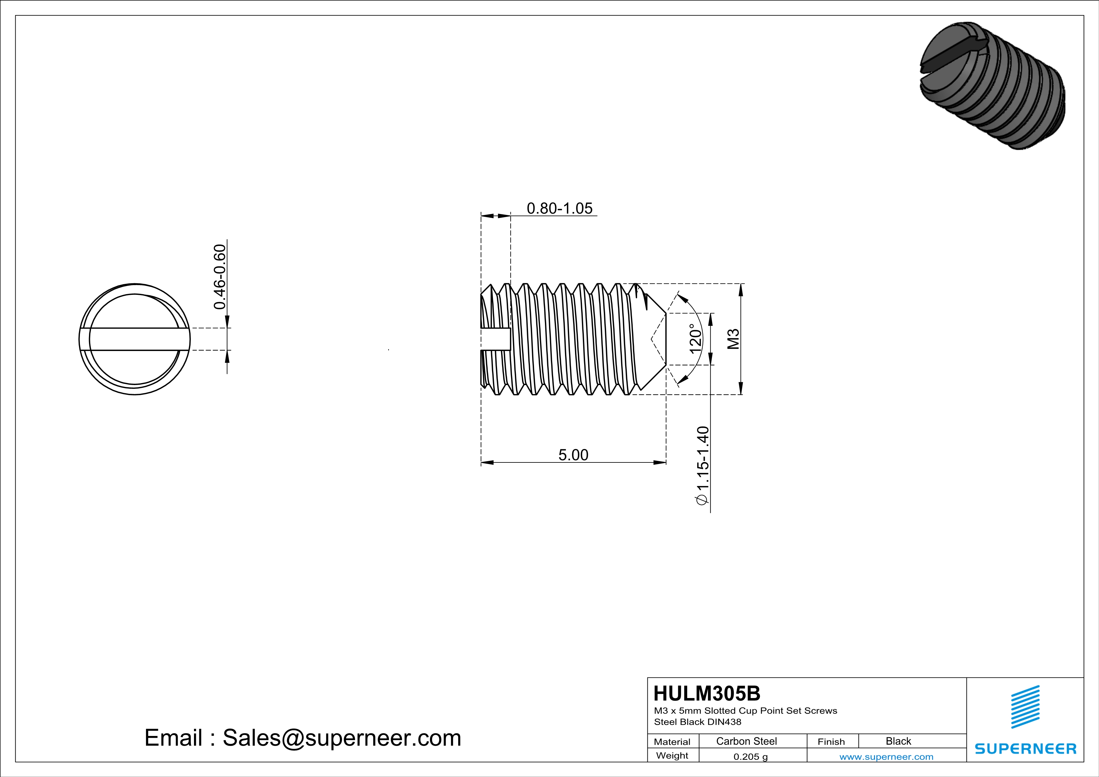 M3 x 5mm Slotted Cup Point Set Screws Steel Black DIN438