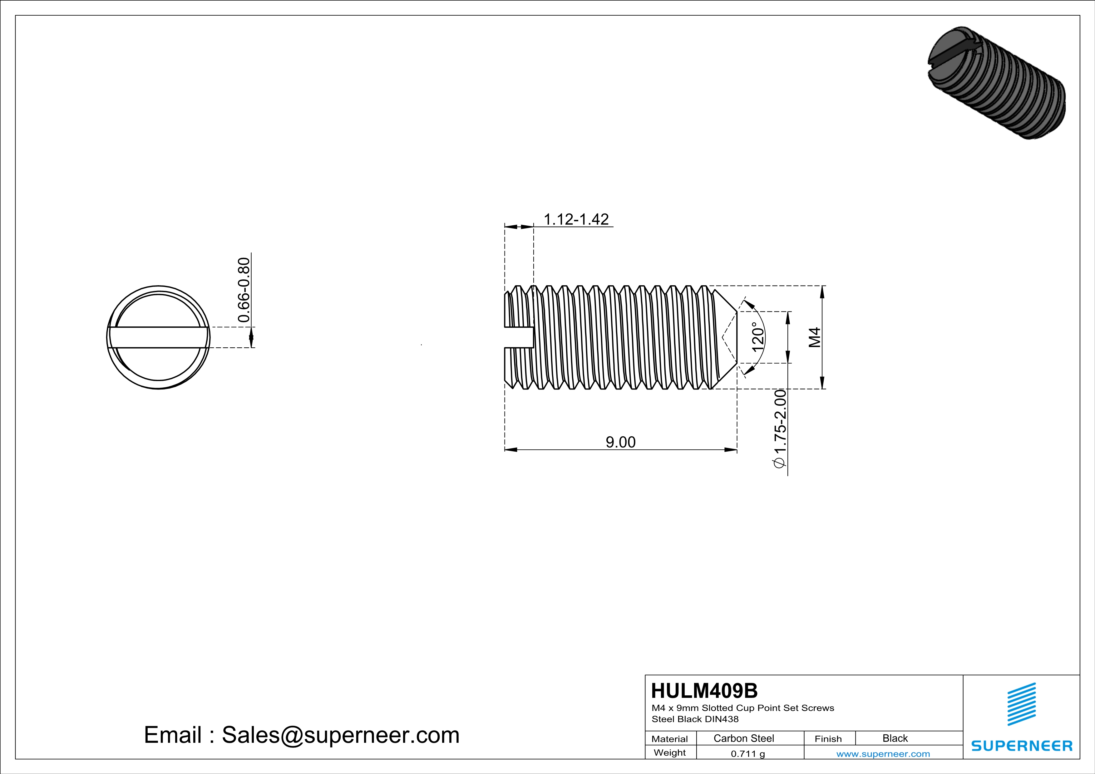 M4 x 9mm Slotted Cup Point Set Screws Steel Black DIN438