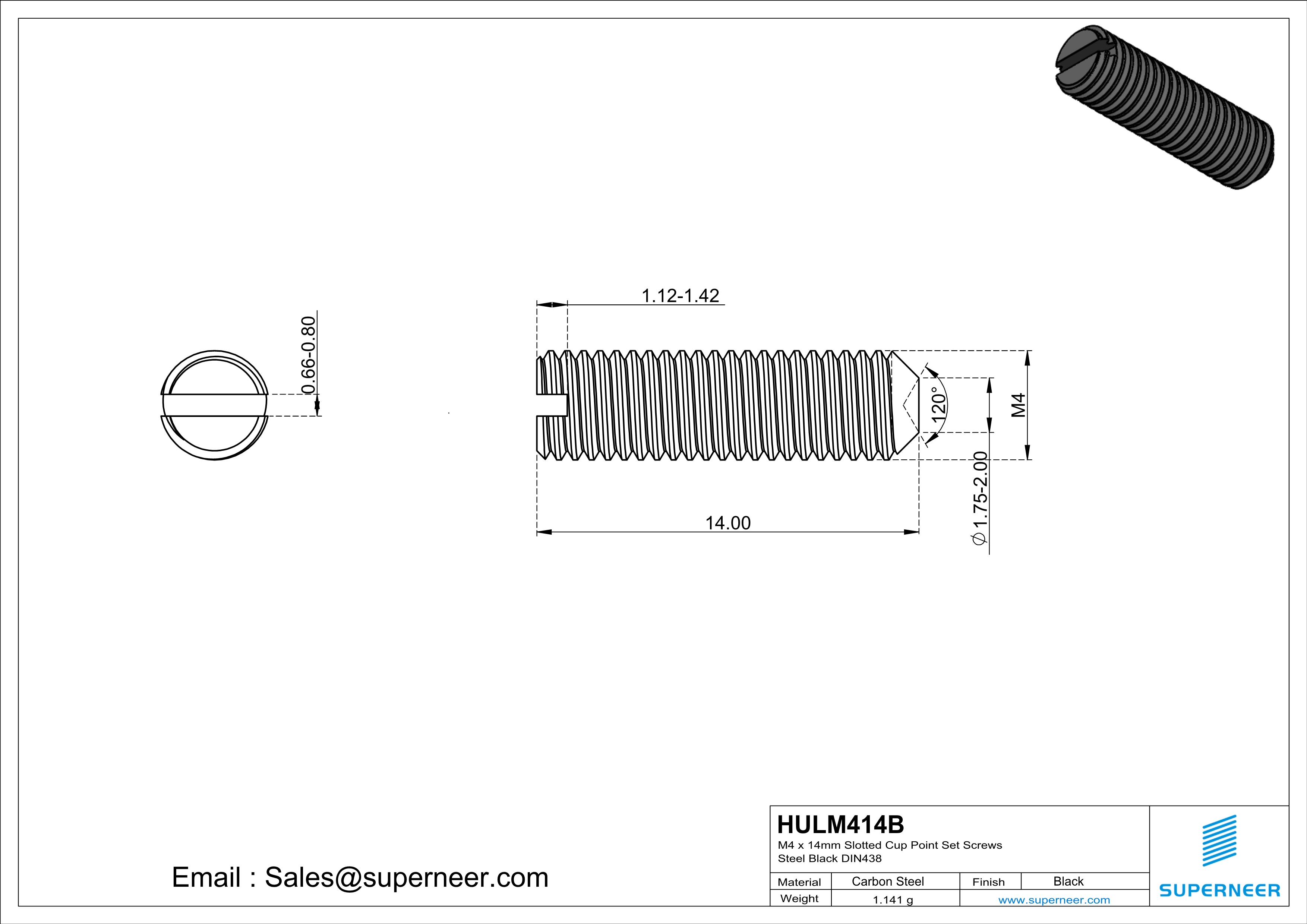 M4 x 14mm Slotted Cup Point Set Screws Steel Black DIN438