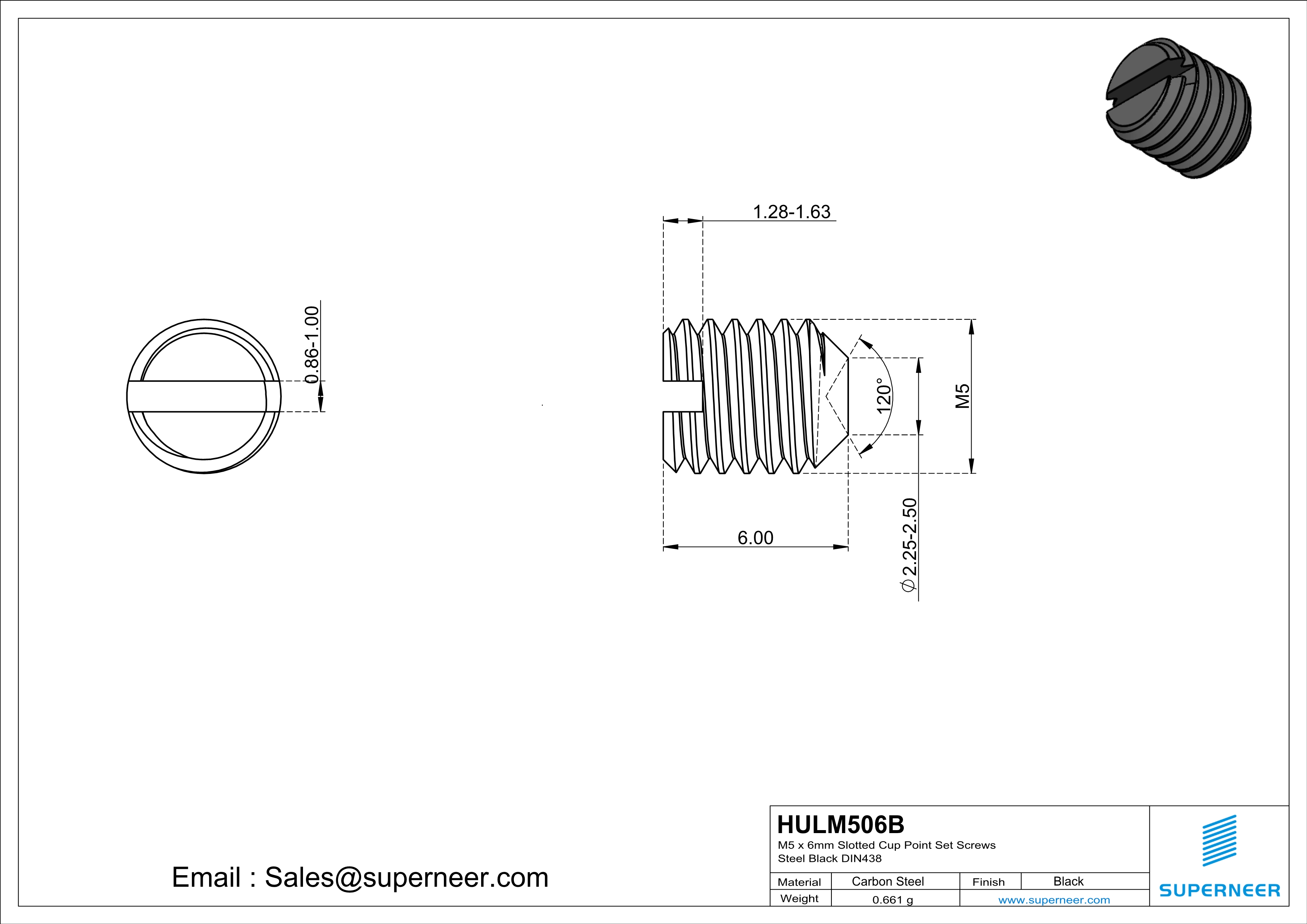 M5 x 6mm Slotted Cup Point Set Screws Steel Black DIN438