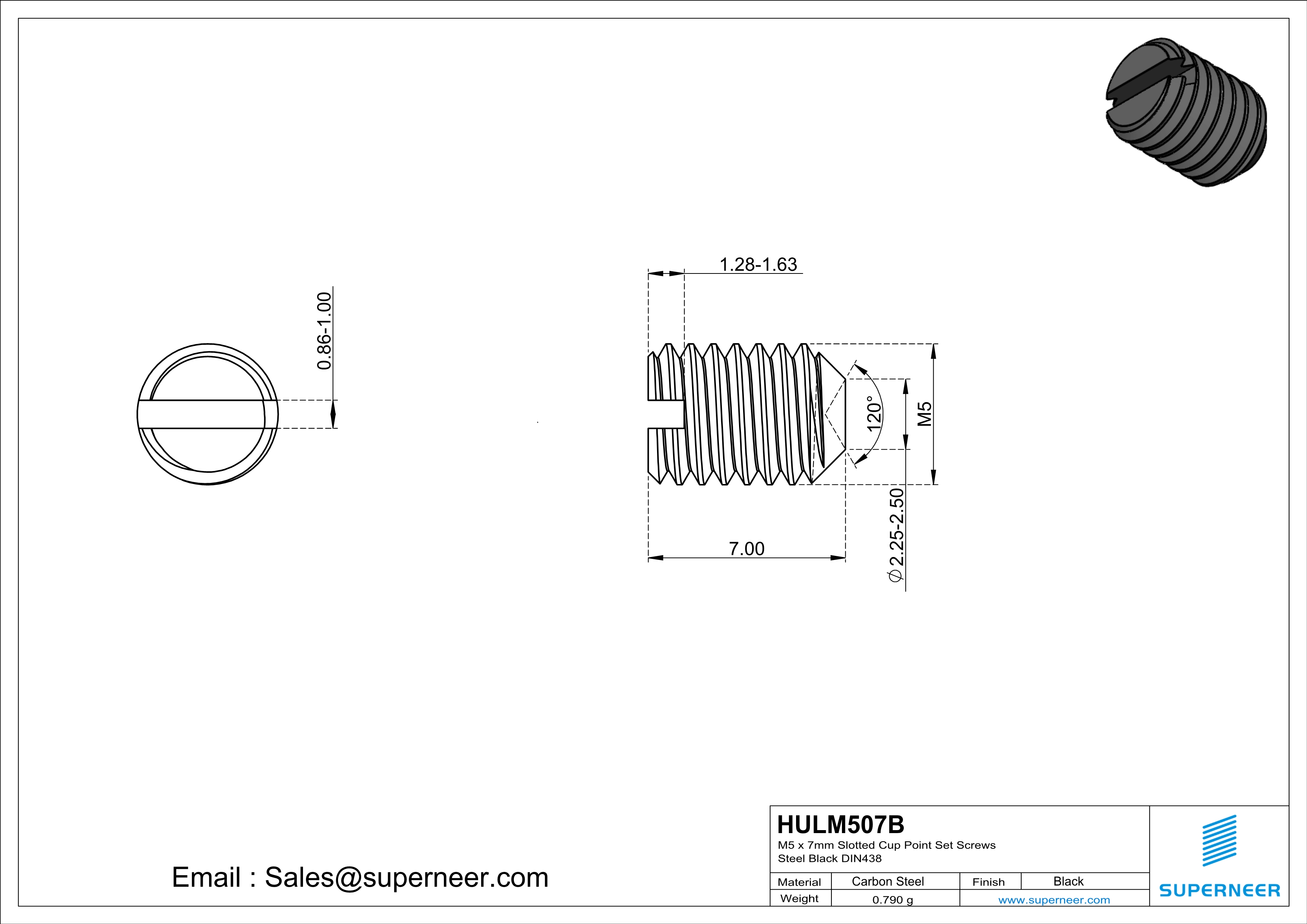 M5 x 7mm Slotted Cup Point Set Screws Steel Black DIN438