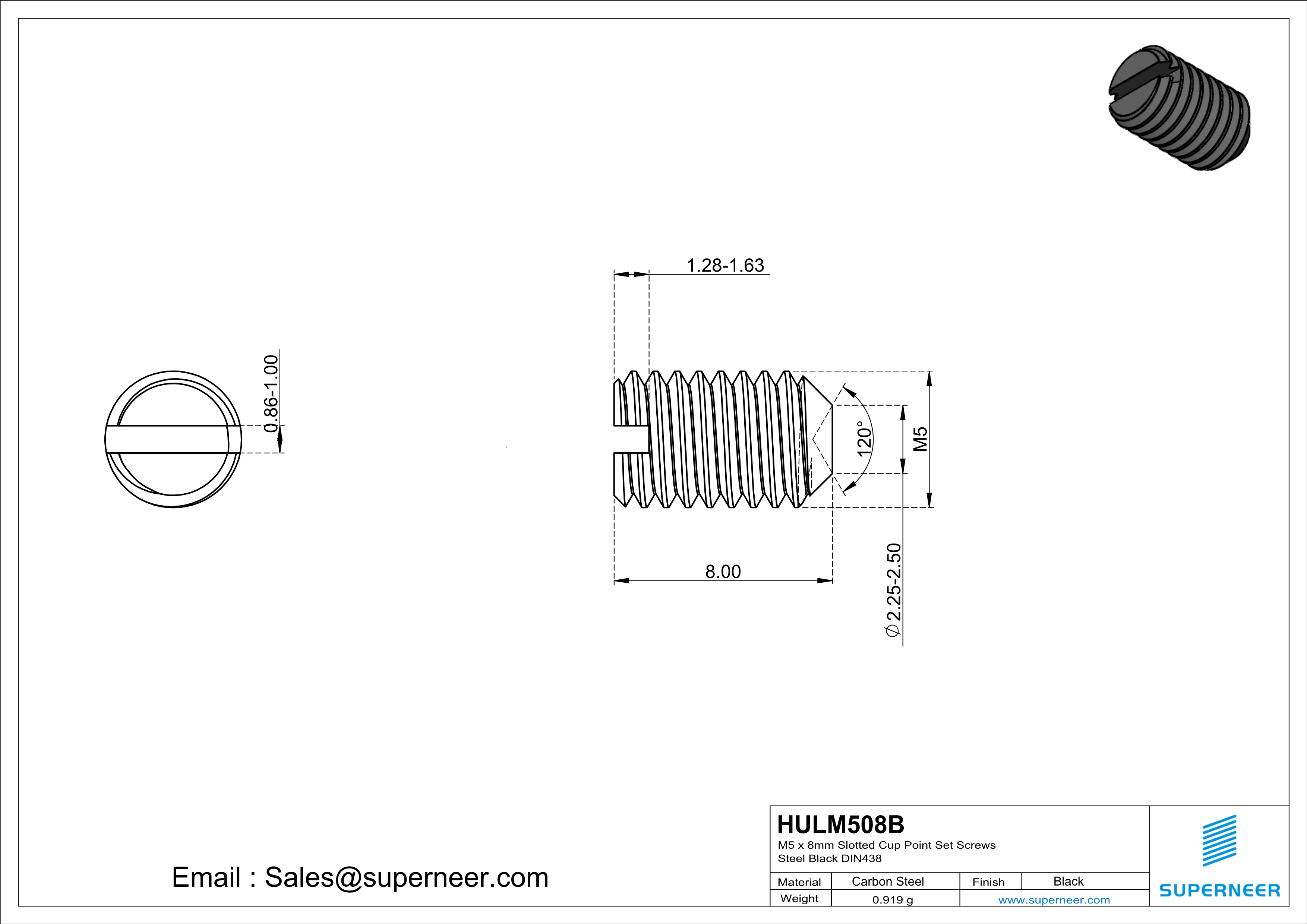 M5 x 8mm Slotted Cup Point Set Screws Steel Black DIN438