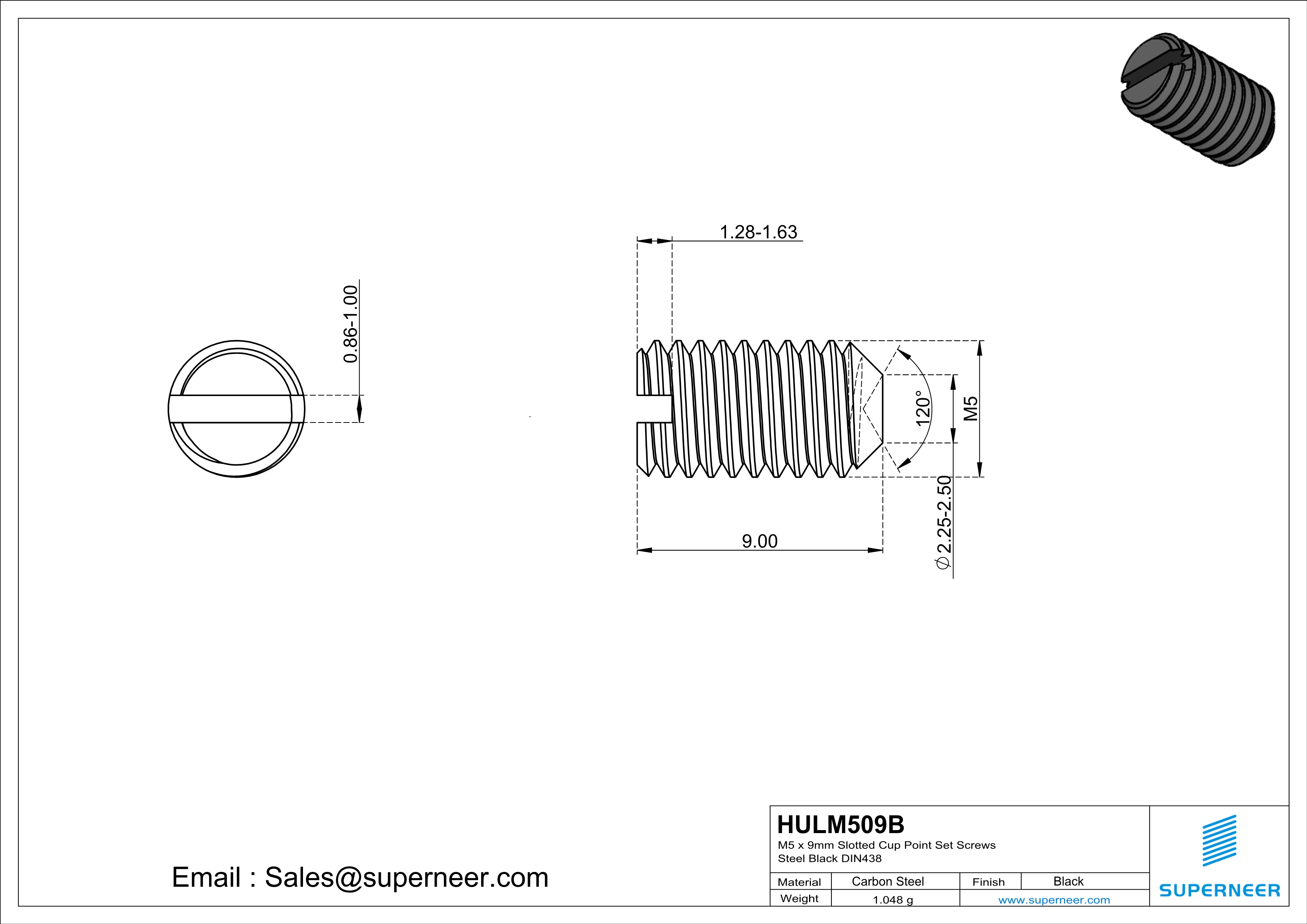 M5 x 9mm Slotted Cup Point Set Screws Steel Black DIN438