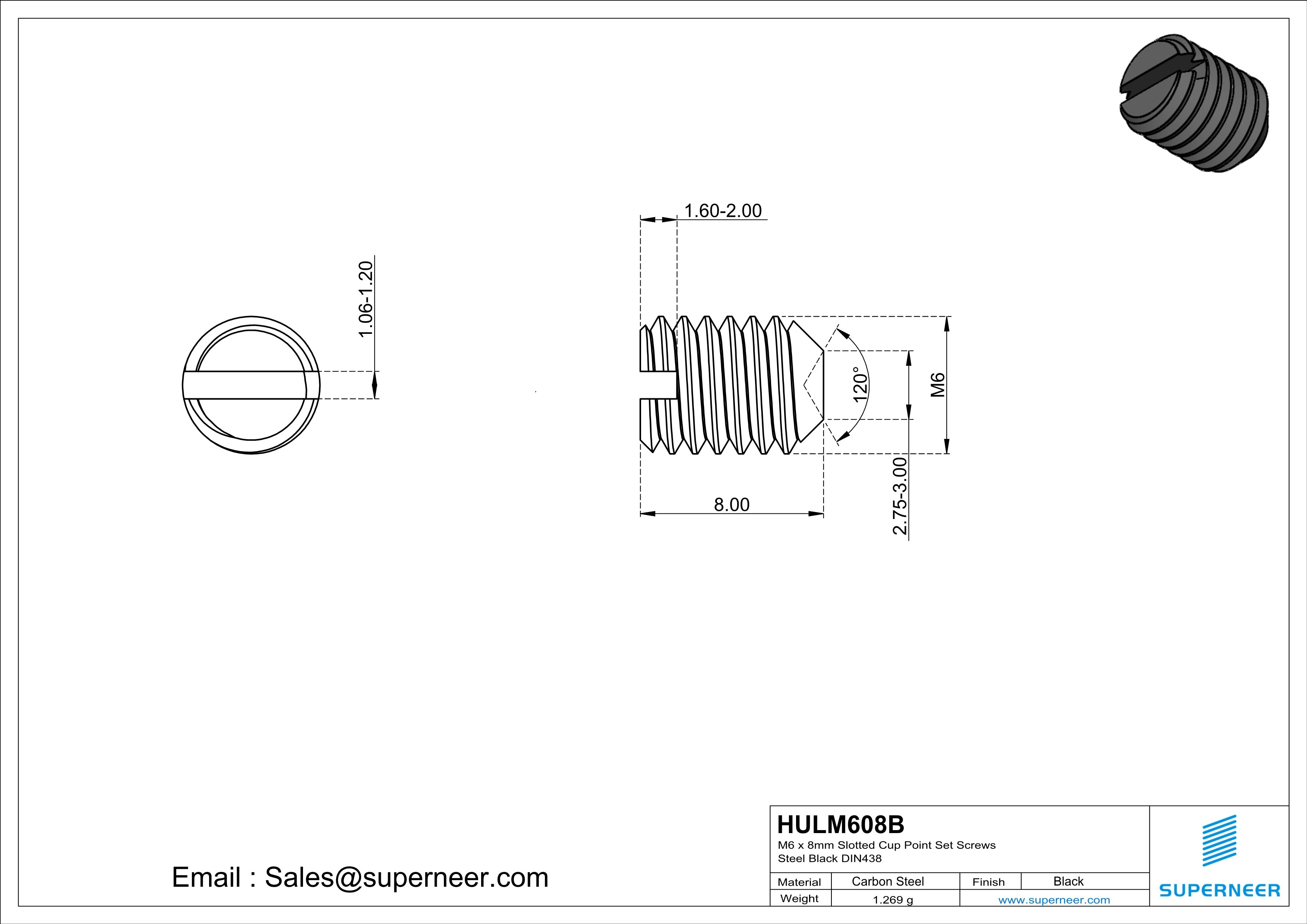 M6 x 8mm Slotted Cup Point Set Screws Steel Black DIN438