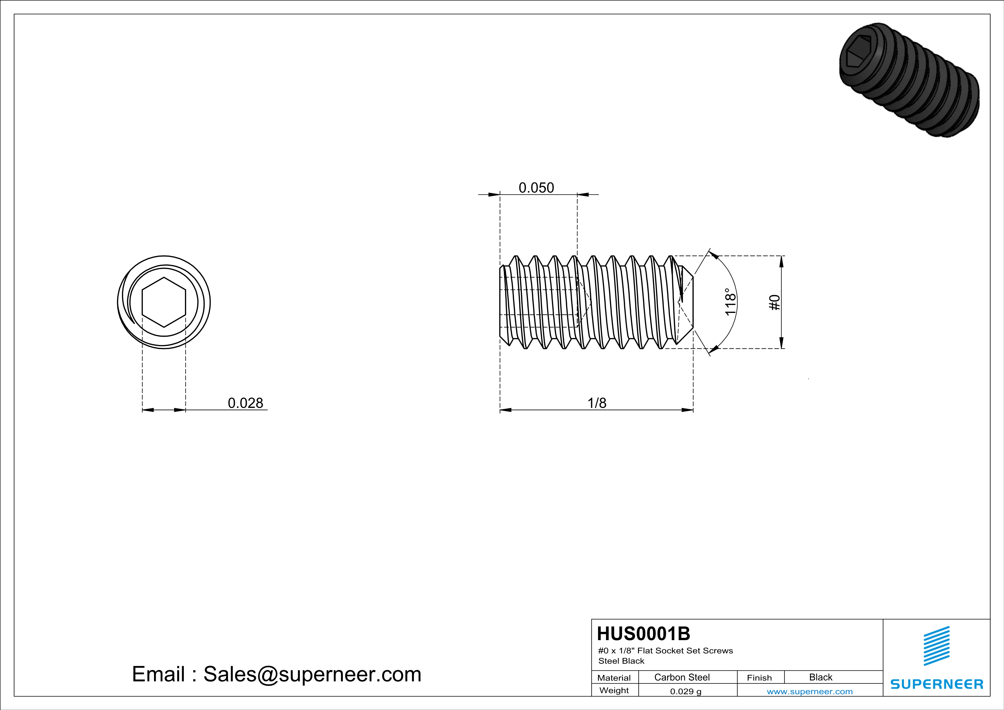 0 x 1/8" Socket Cup Point Set Screws Steel Black Inch