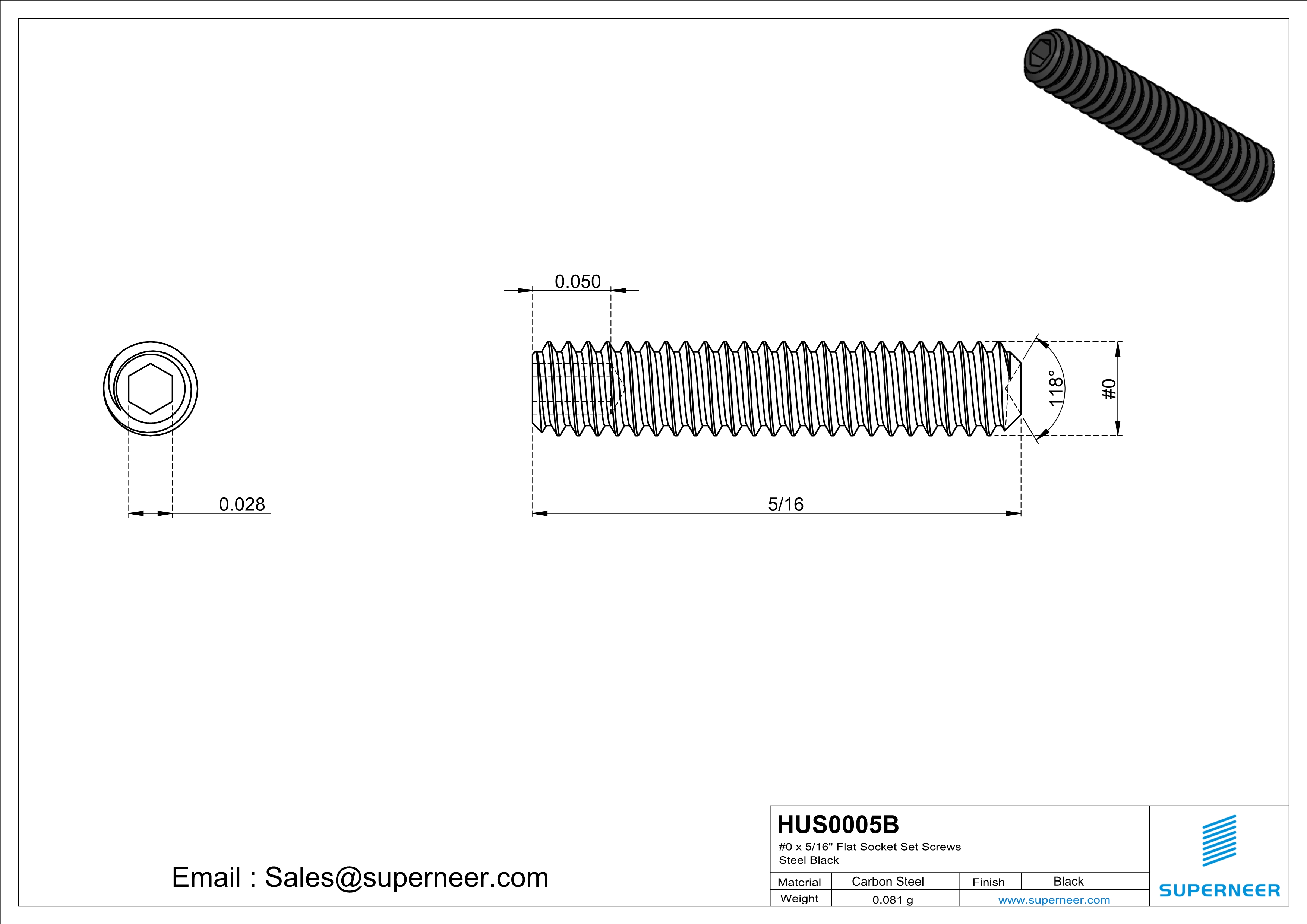 0 x 5/16" Socket Cup Point Set Screws Steel Black Inch