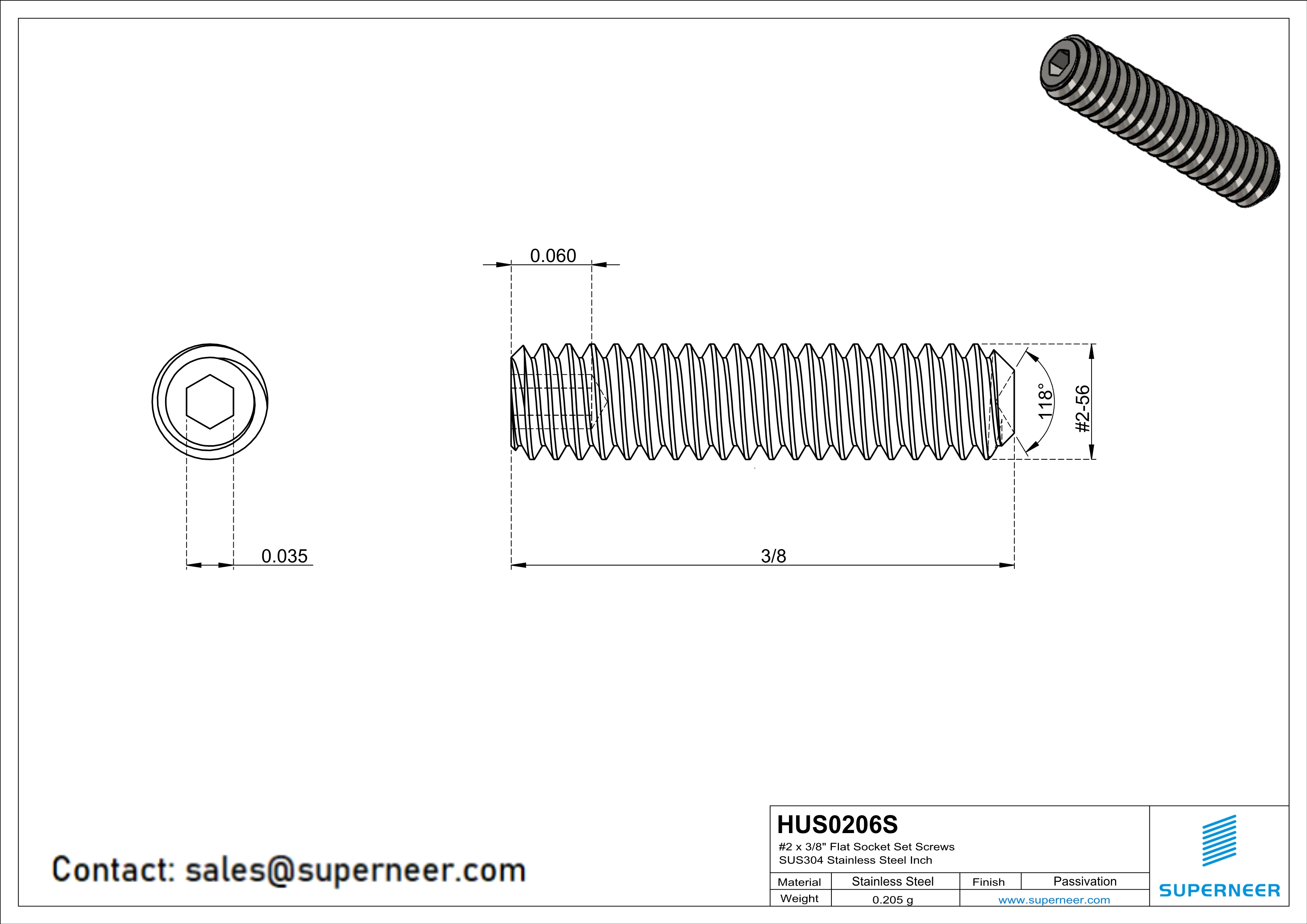 2 x 3/8" Socket Cup Point Set Screws SUS304 Stainless Steel Inox Inch