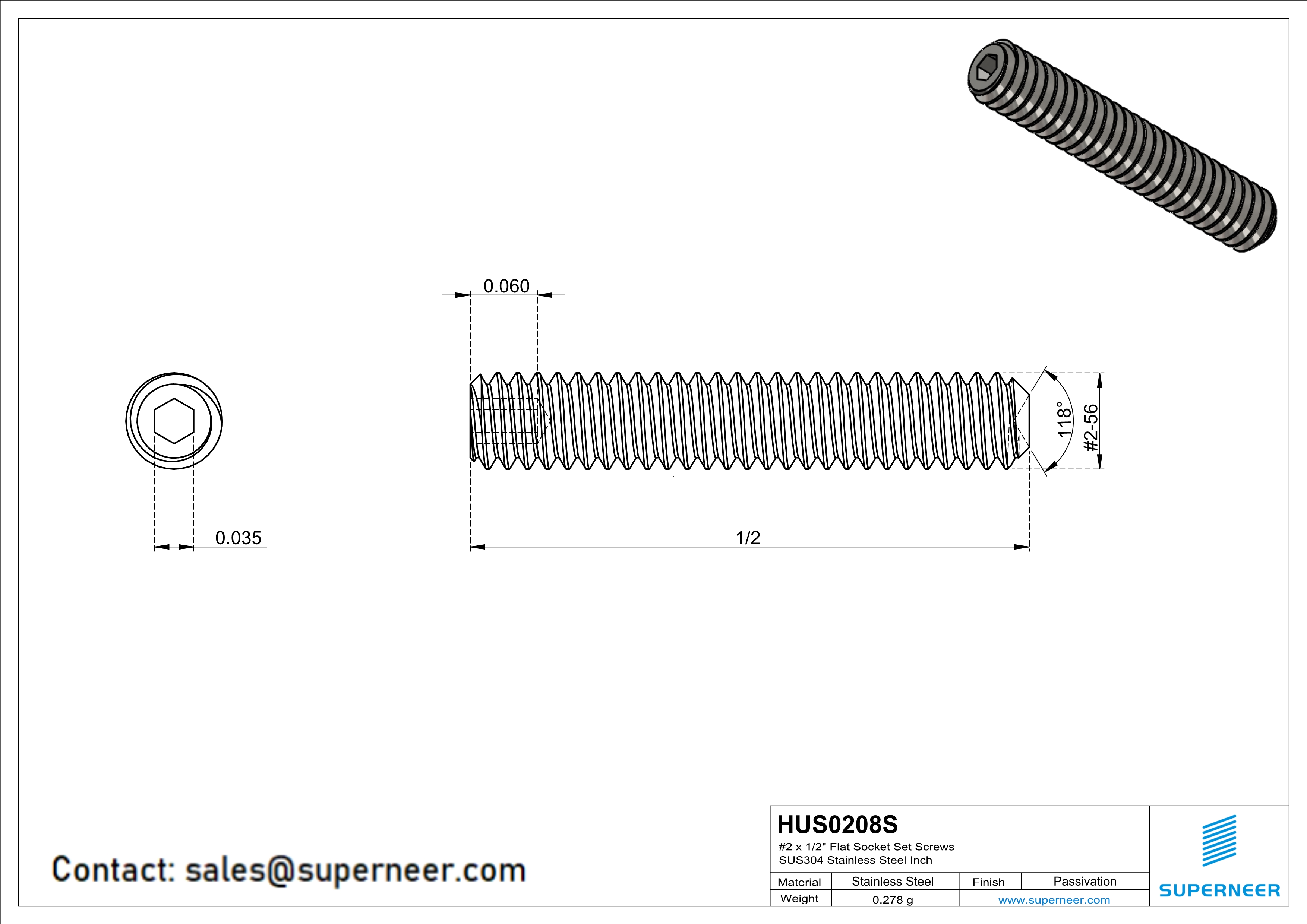 2 x 1/2" Socket Cup Point Set Screws SUS304 Stainless Steel Inox Inch