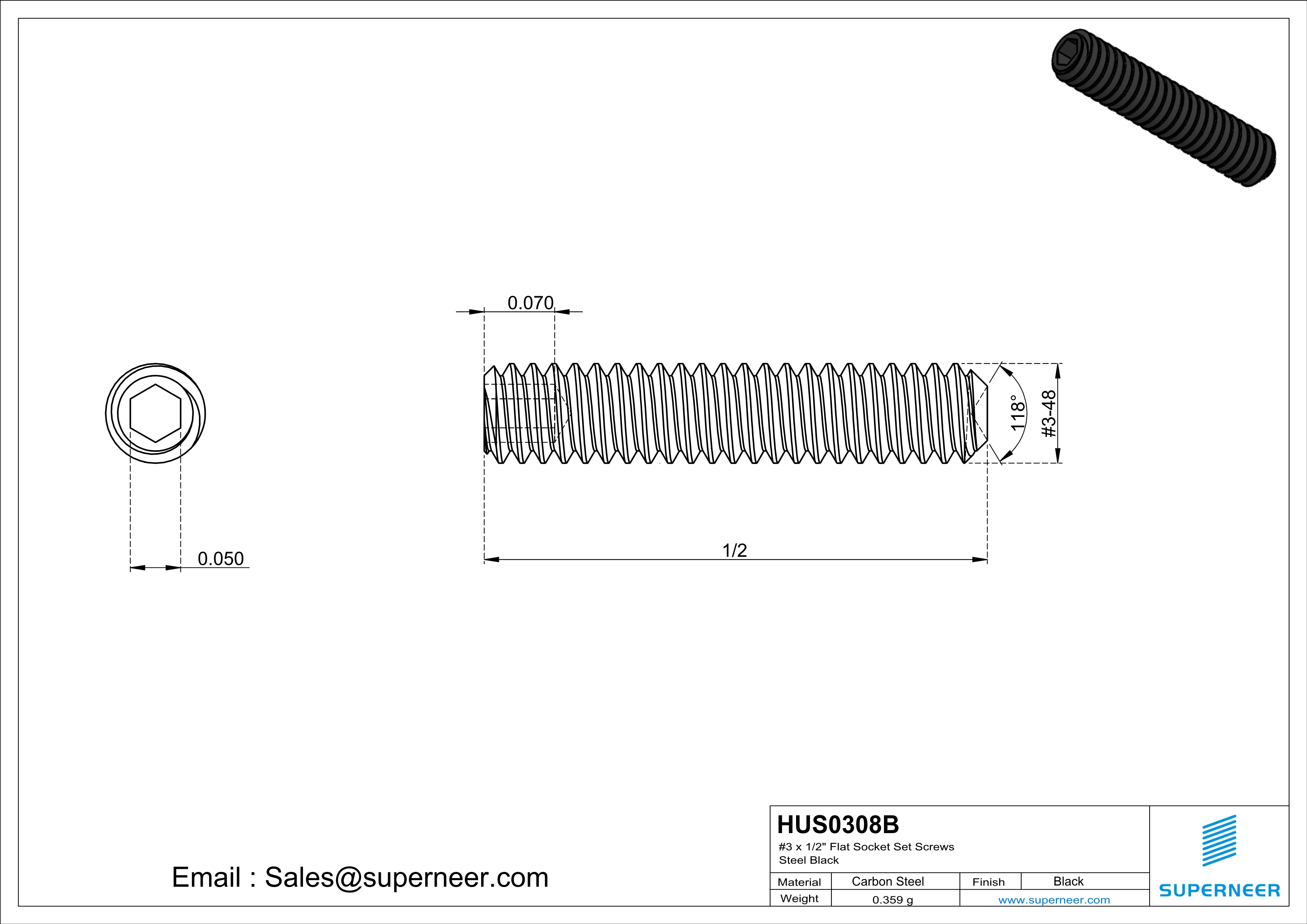 3 x 1/2" Socket Cup Point Set Screws Steel Black Inch