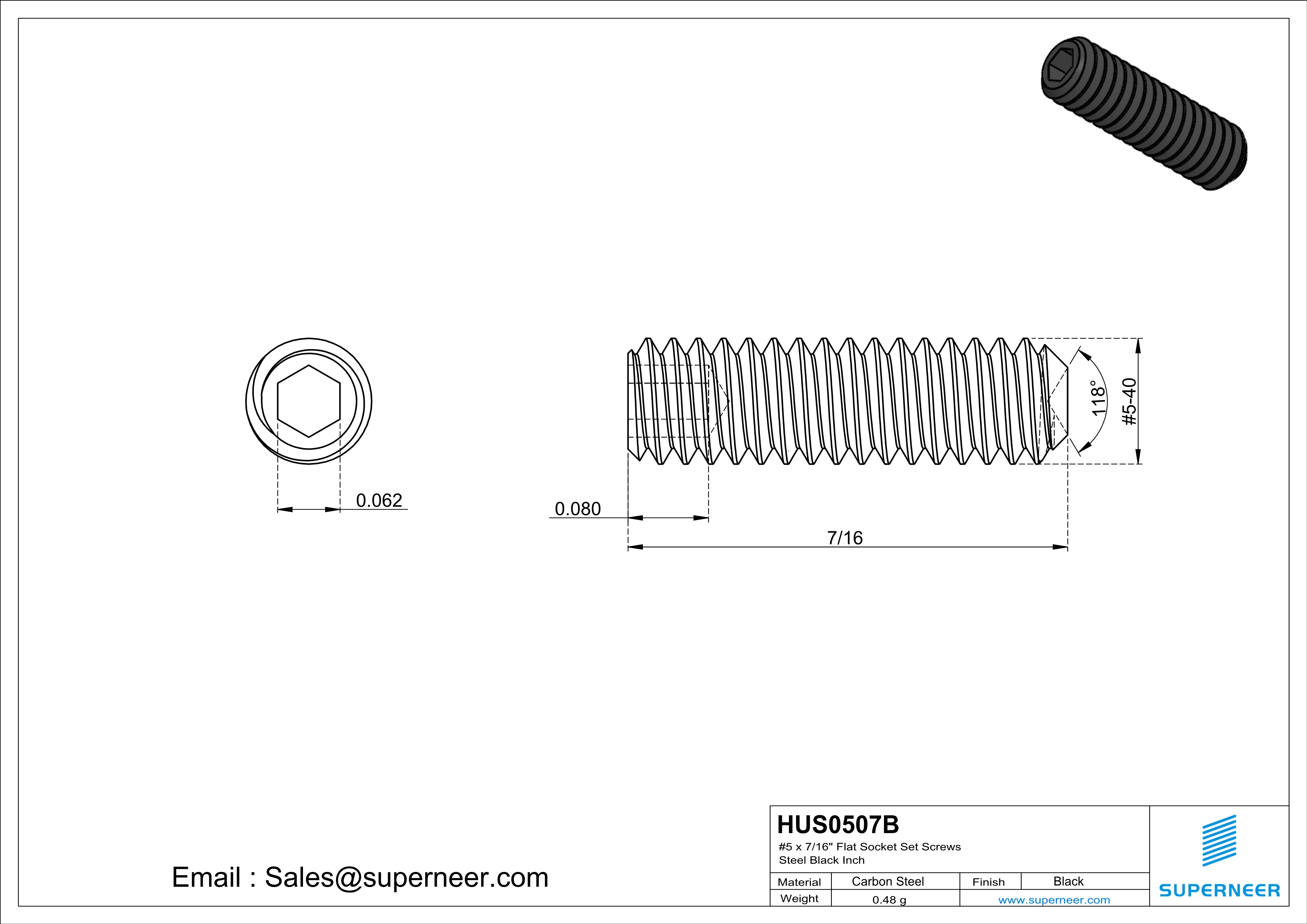 5 x 7/16" Socket Cup Point Set Screws Steel Black Inch