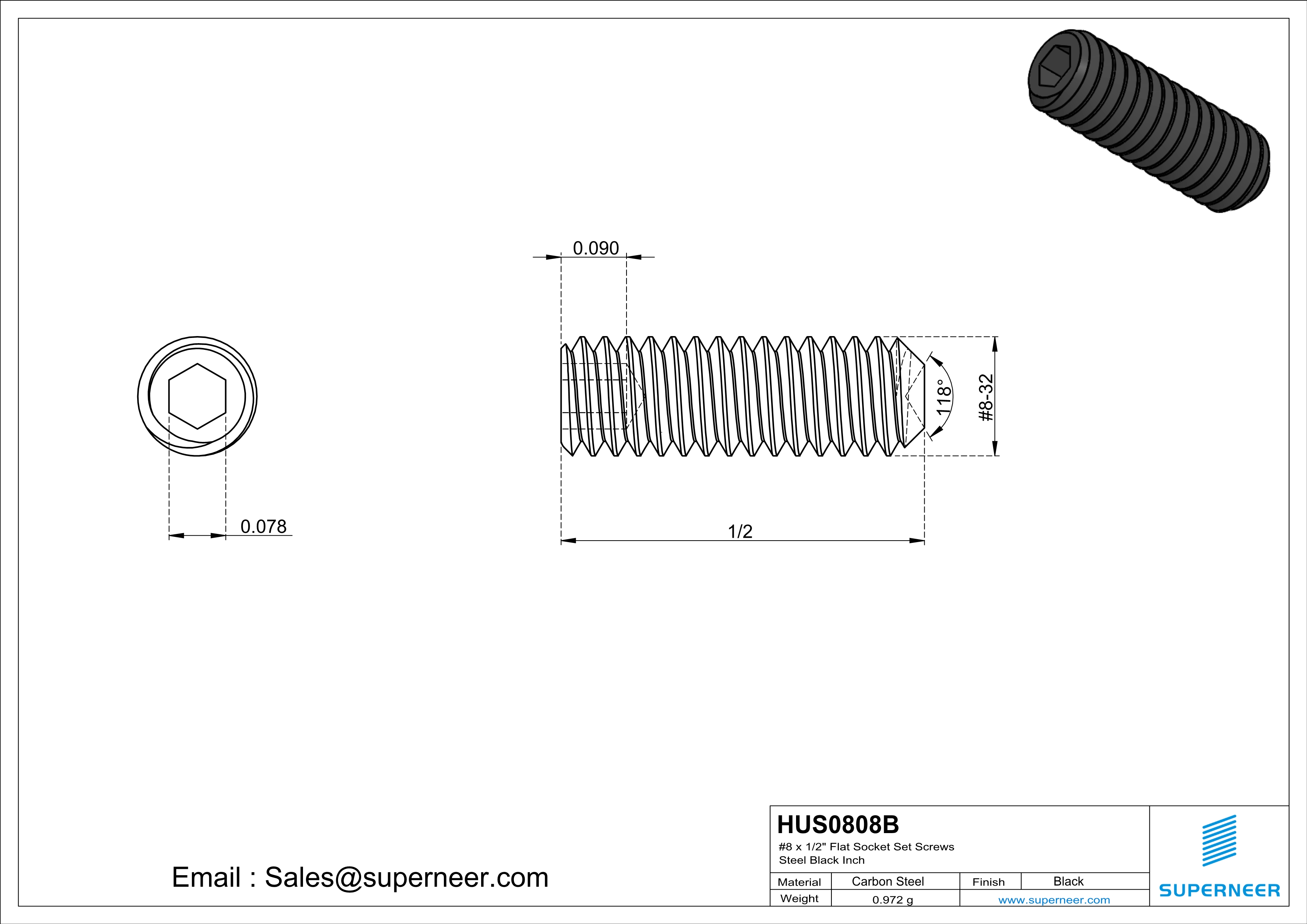 8 x 1/2" Socket Cup Point Set Screws Steel Black Inch