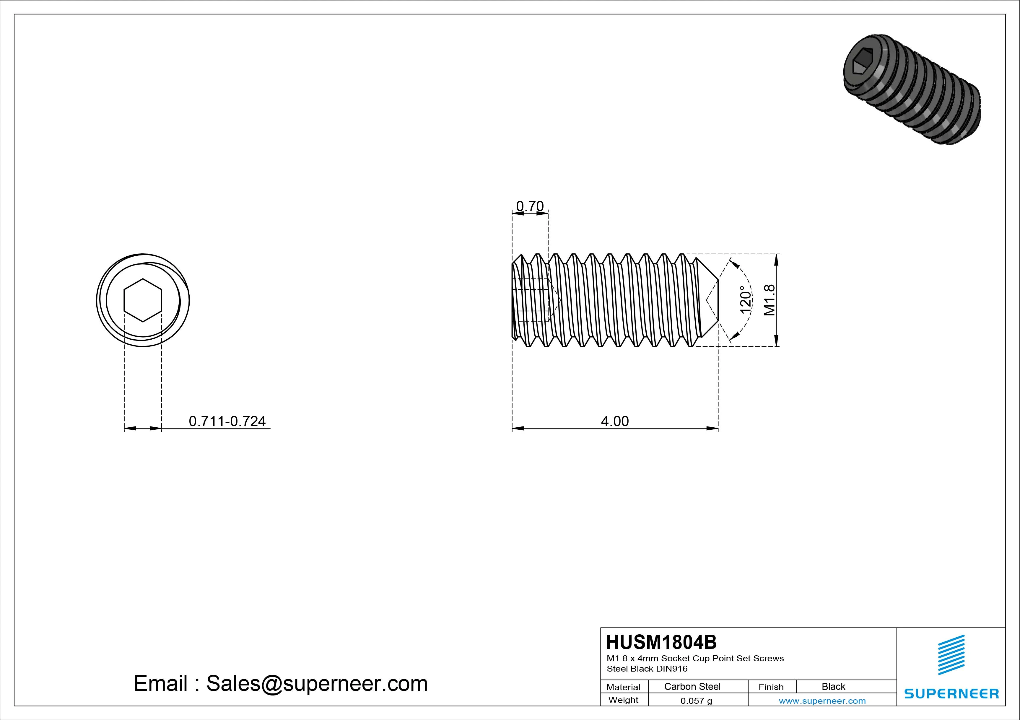 M1.8 x 4mm Socket Cup Point Set Screws Steel Black DIN916