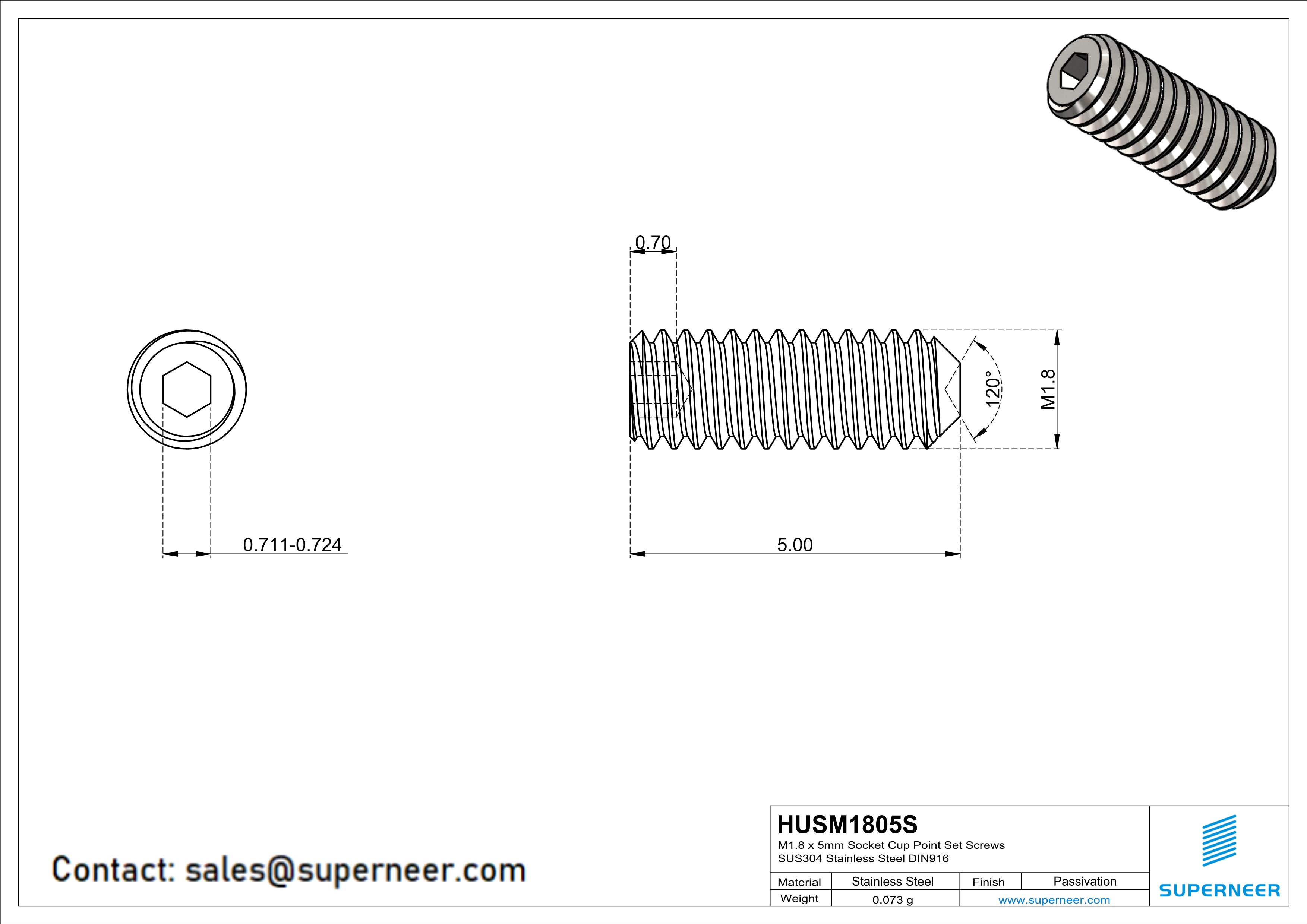 M1.8 x 5mm Socket Cup Point Set Screws SUS304 Stainless Steel Inox DIN916