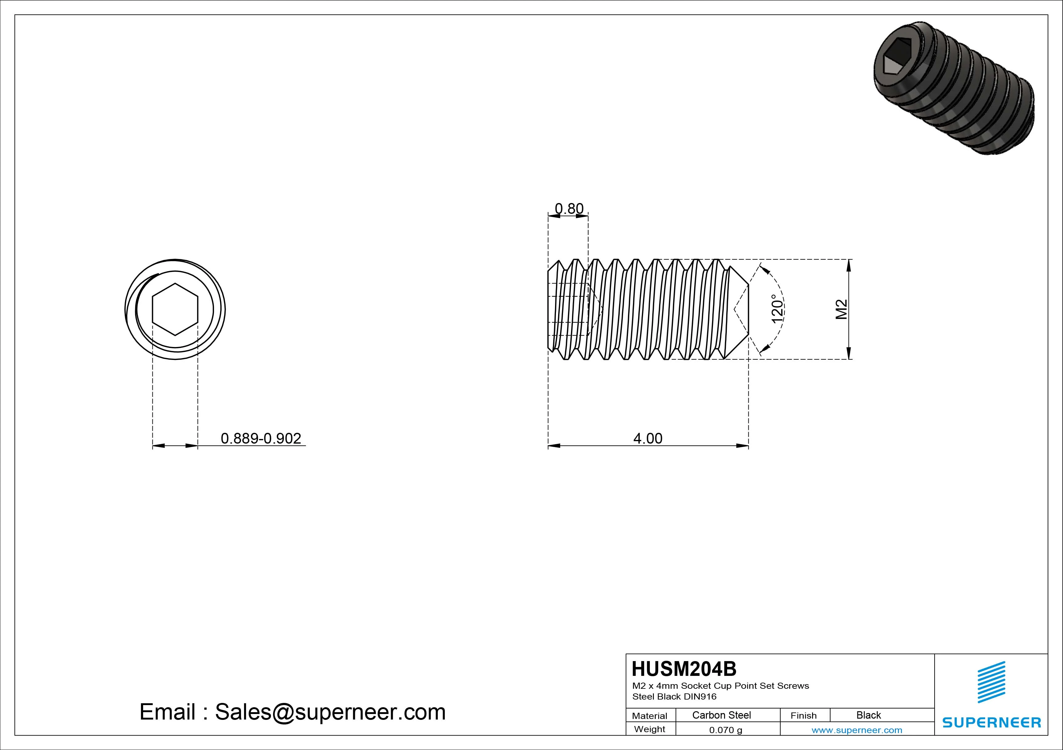 M2 x 4mm Socket Cup Point Set Screws Steel Black DIN916