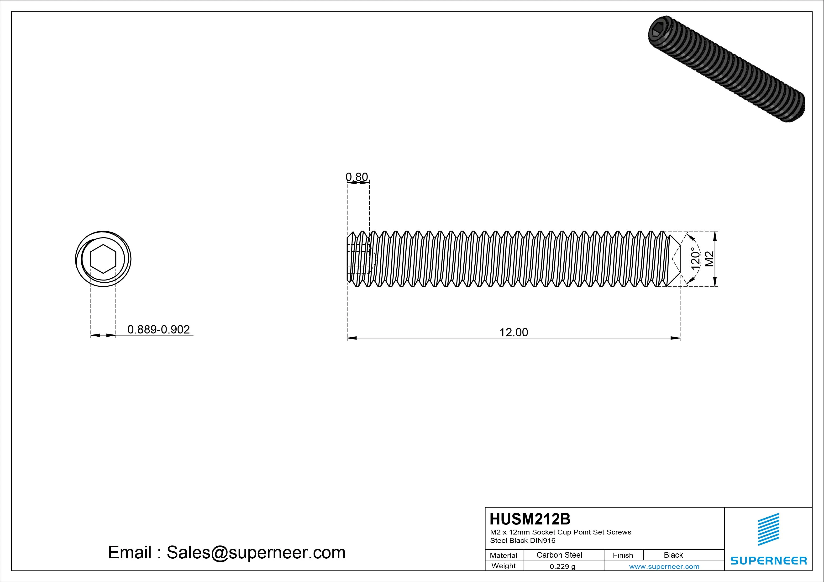 M2 x 12mm Socket Cup Point Set Screws Steel Black DIN916