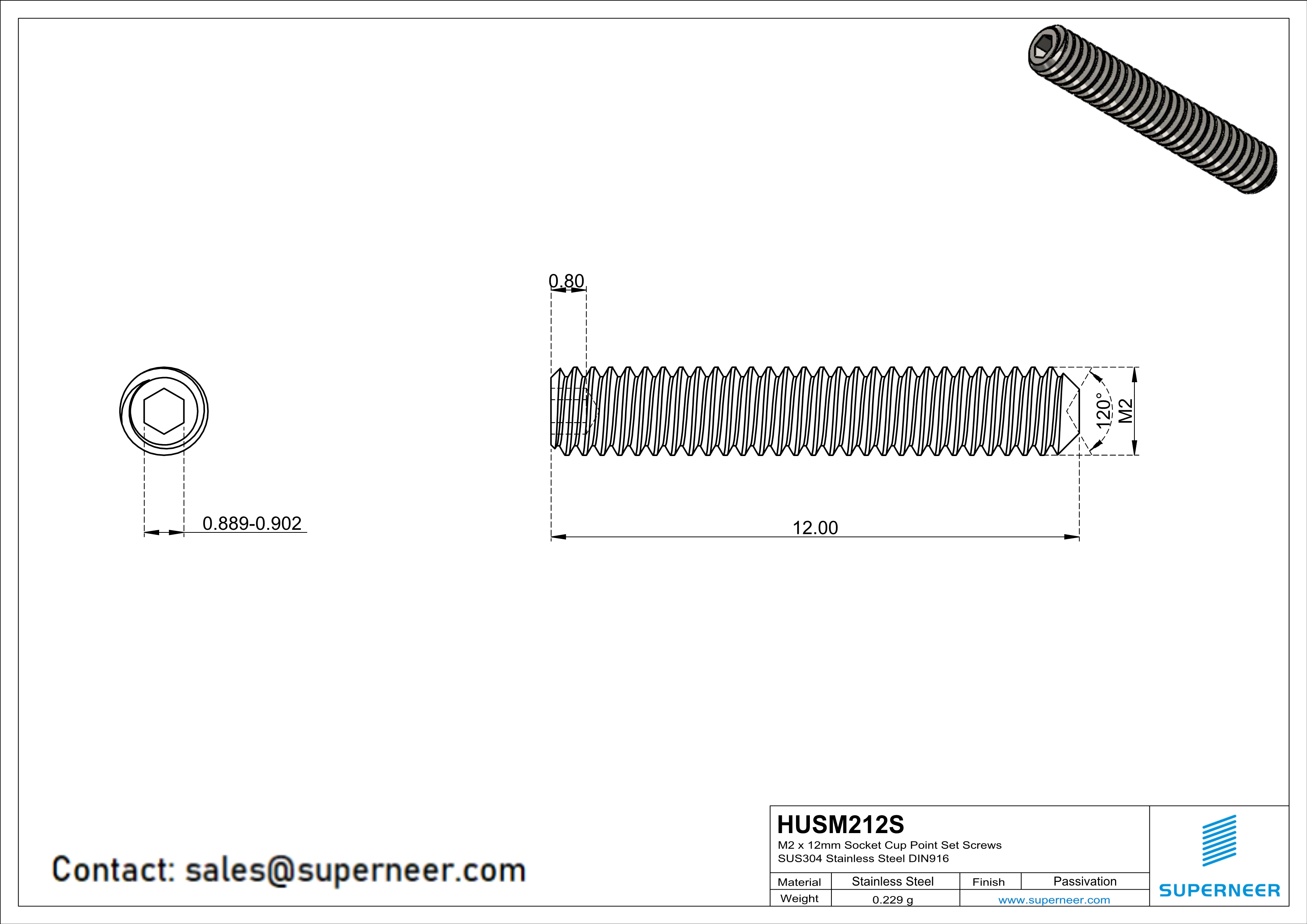 M2 x 12mm Socket Cup Point Set Screws SUS304 Stainless Steel Inox DIN916