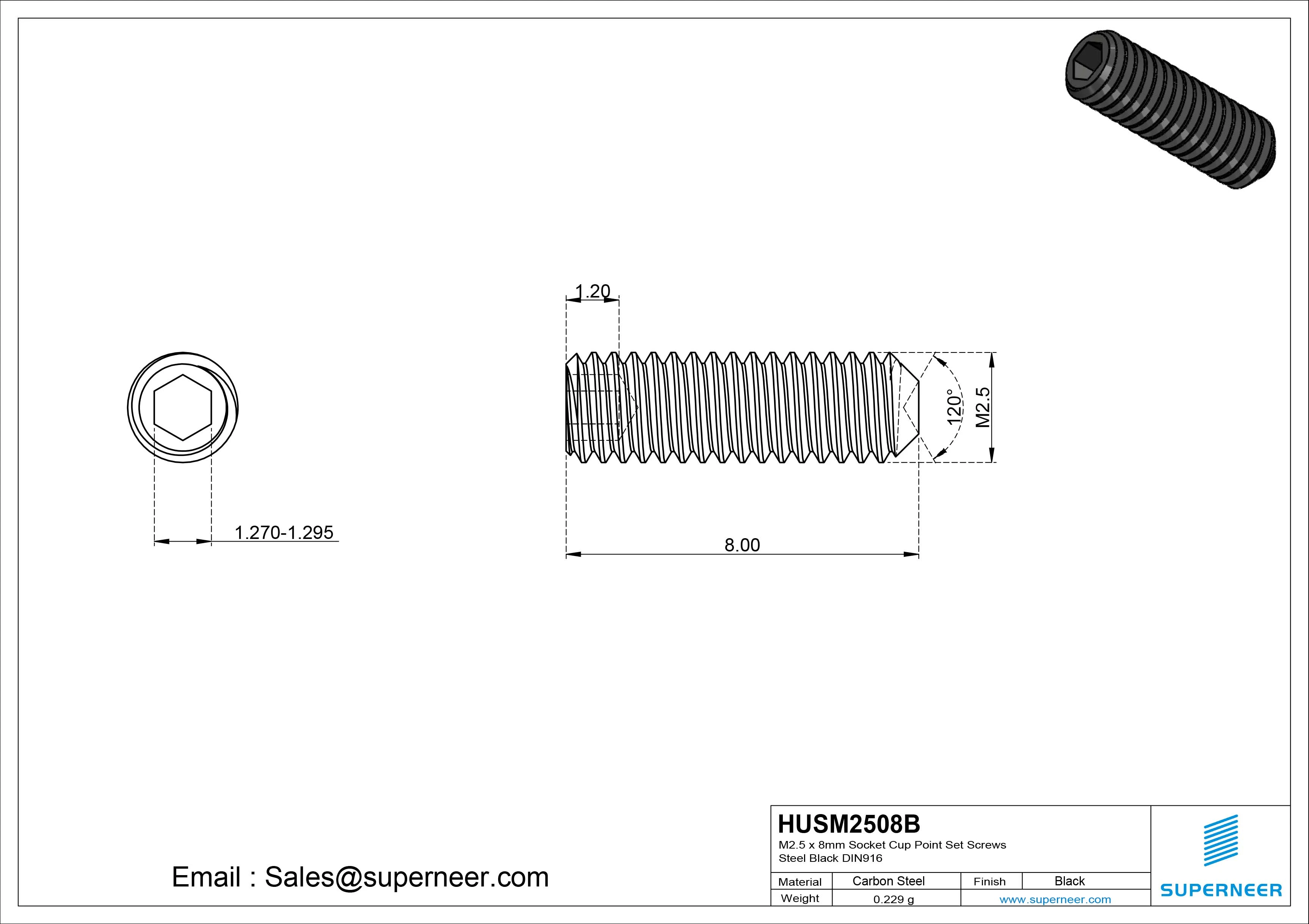 M2.5 x 8mm Socket Cup Point Set Screws Steel Black DIN916