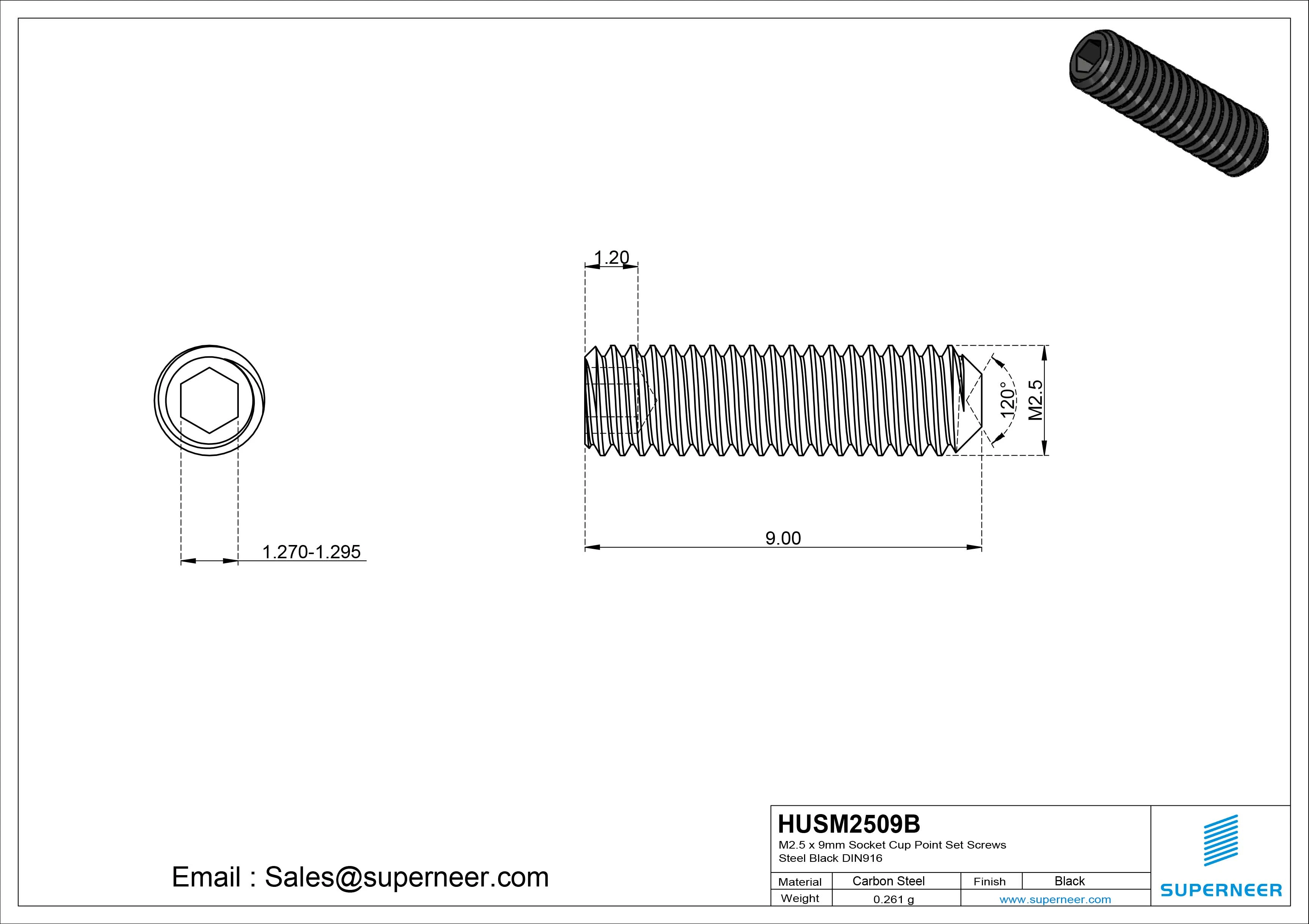 M2.5 x 9mm Socket Cup Point Set Screws Steel Black DIN916