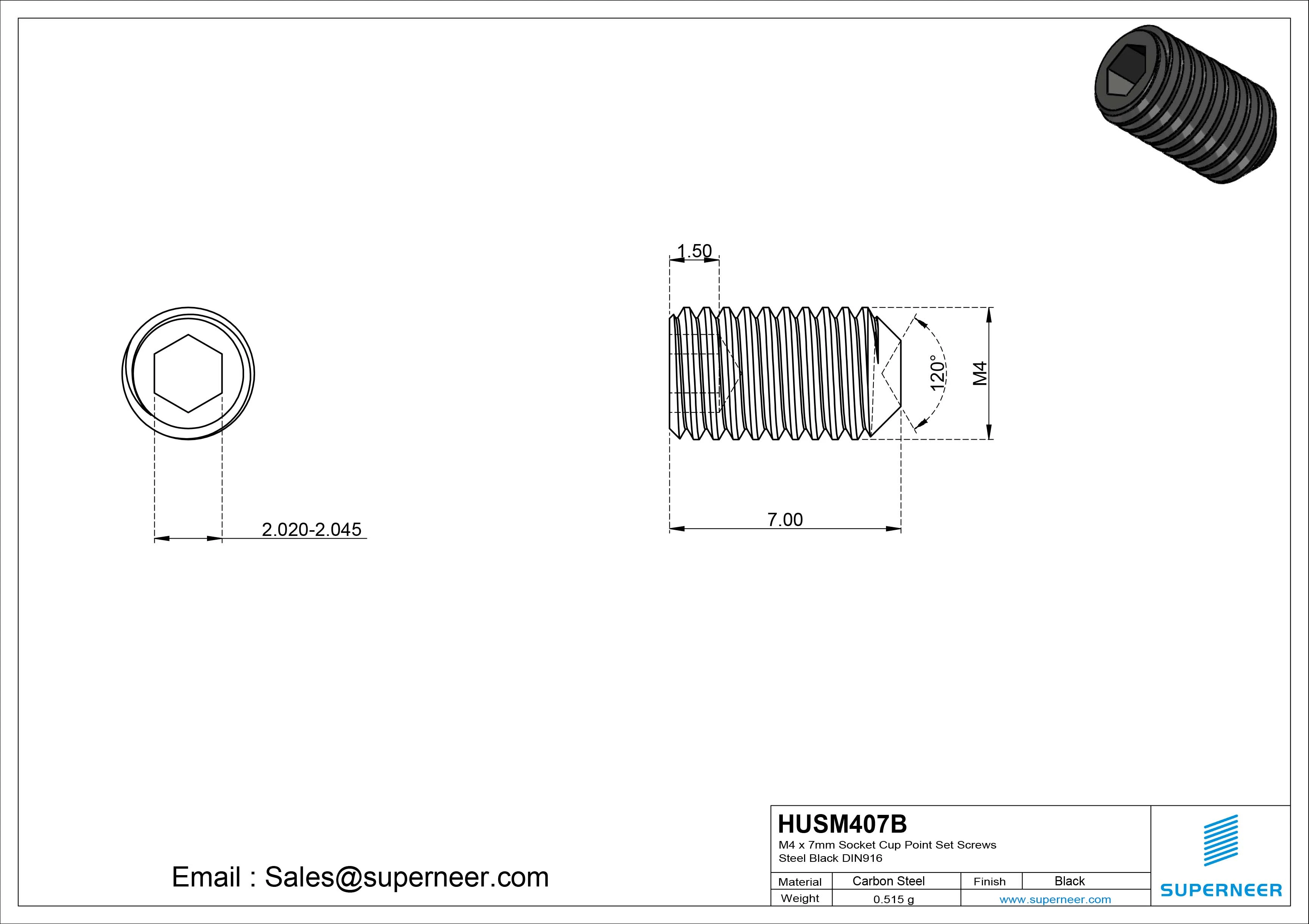 M4 x 7mm Socket Cup Point Set Screws Steel Black DIN916