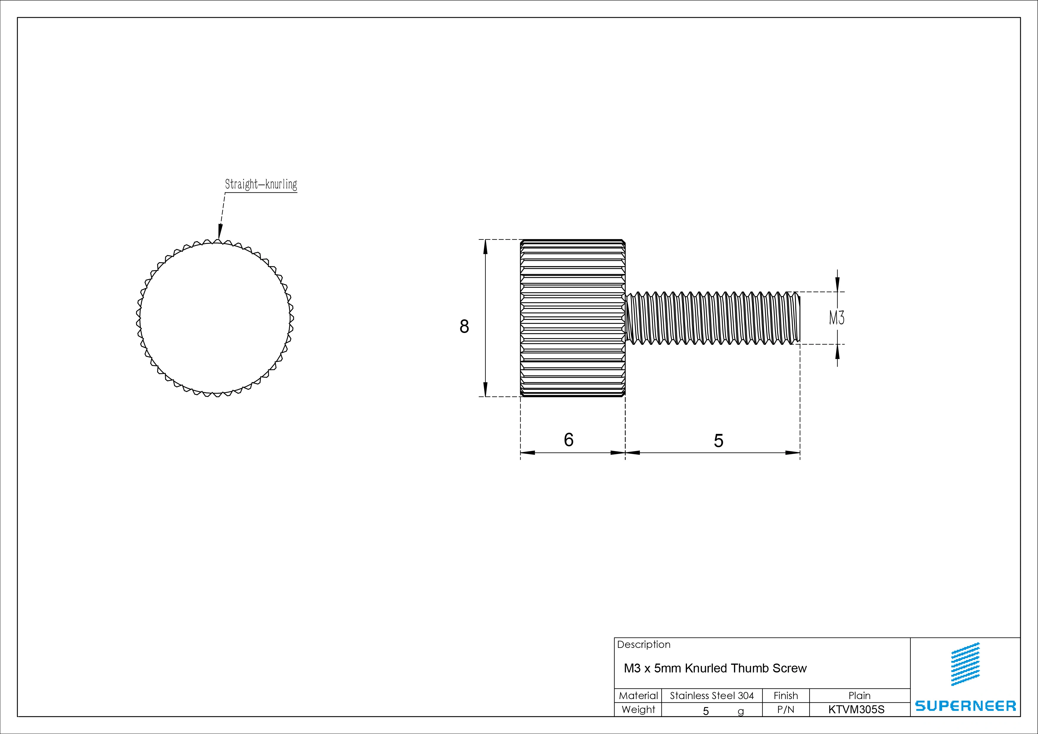 M3 x 5mm Knurled Thumb Screw Flat Head Vertical Knurled Knob Screws SUS304 Stainless Steel Inox