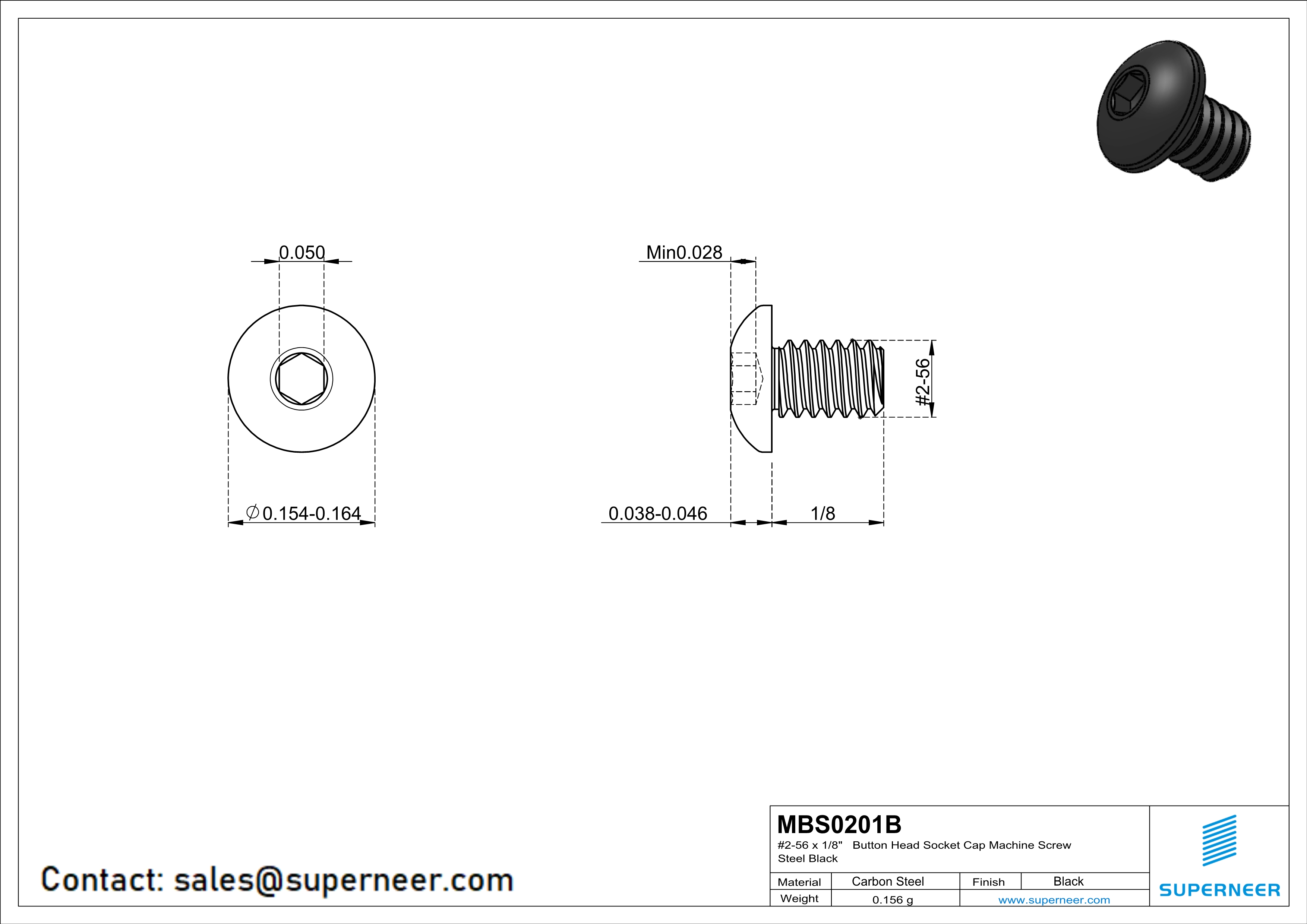 2-56 x 1/8"  Button Head Socket Cap Machine Screw Steel Black