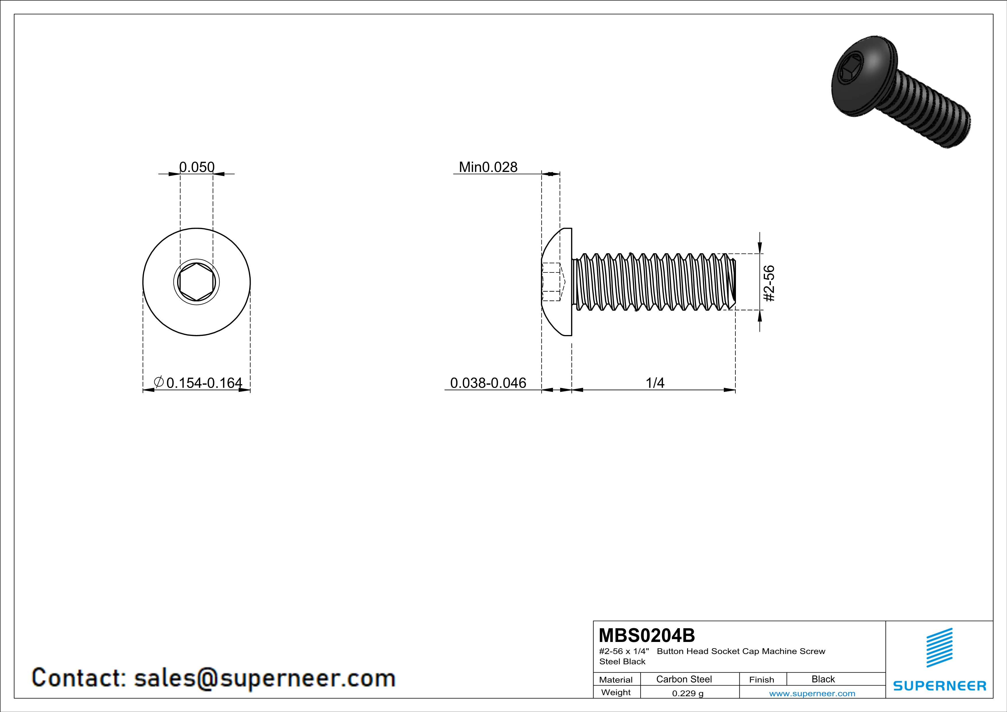 2-56 x 1/4" Button Head Socket Cap Machine Screw Steel Black