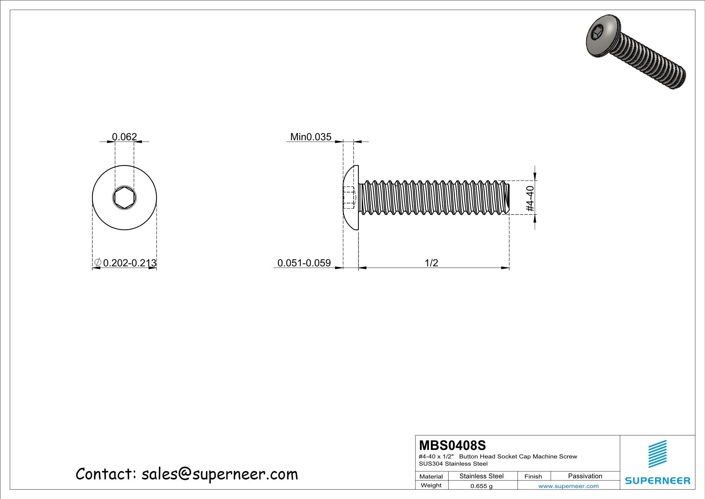 4-40 x 1/2"  Button Head Socket Cap Machine Screw SUS304 Stainless Steel Inox Head Socket Cap Machine Screw SUS304 Stainless Steel Inox