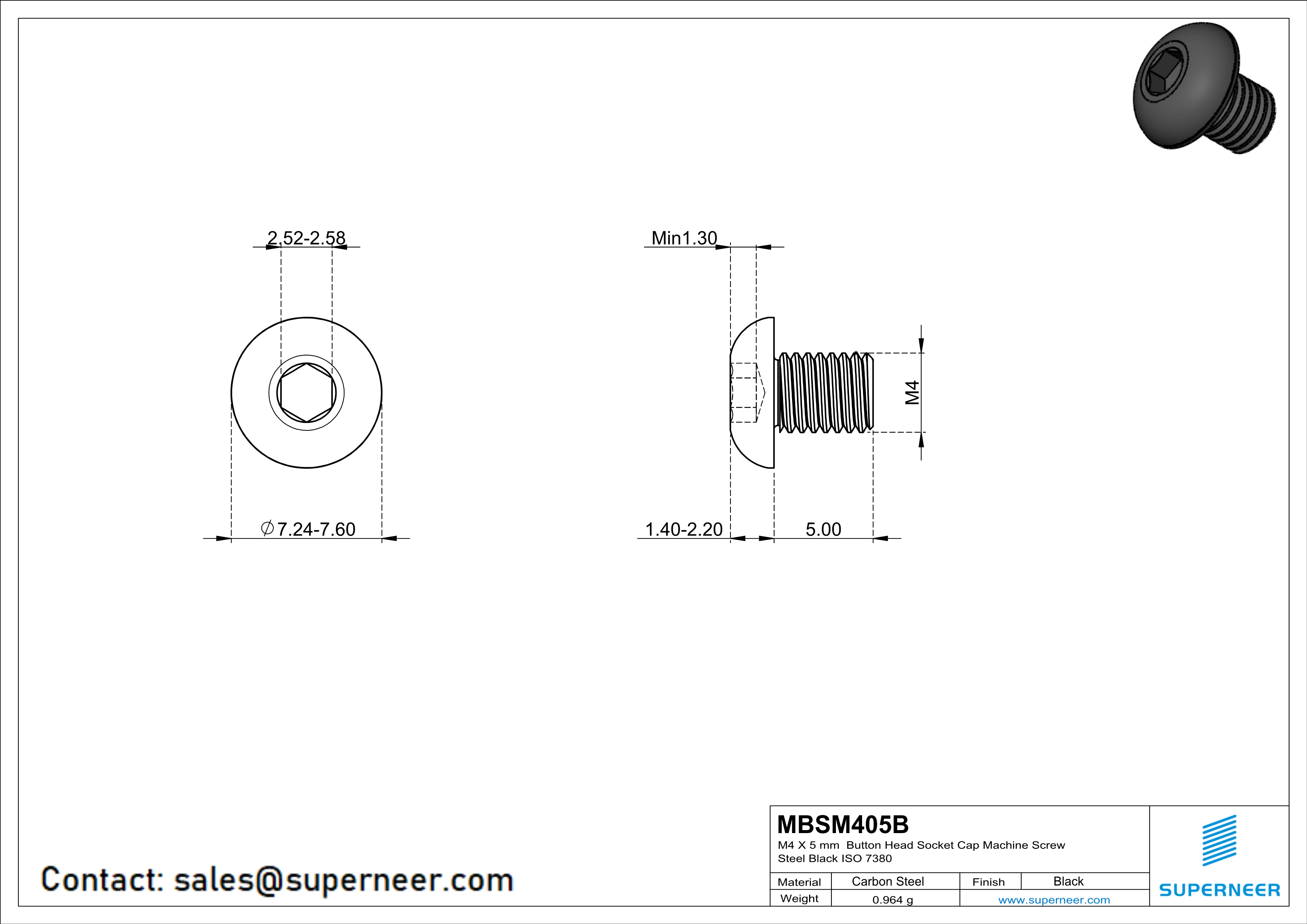 M4 x 5 mm Button Head Socket Cap Machine Screw Steel Black ISO 7380