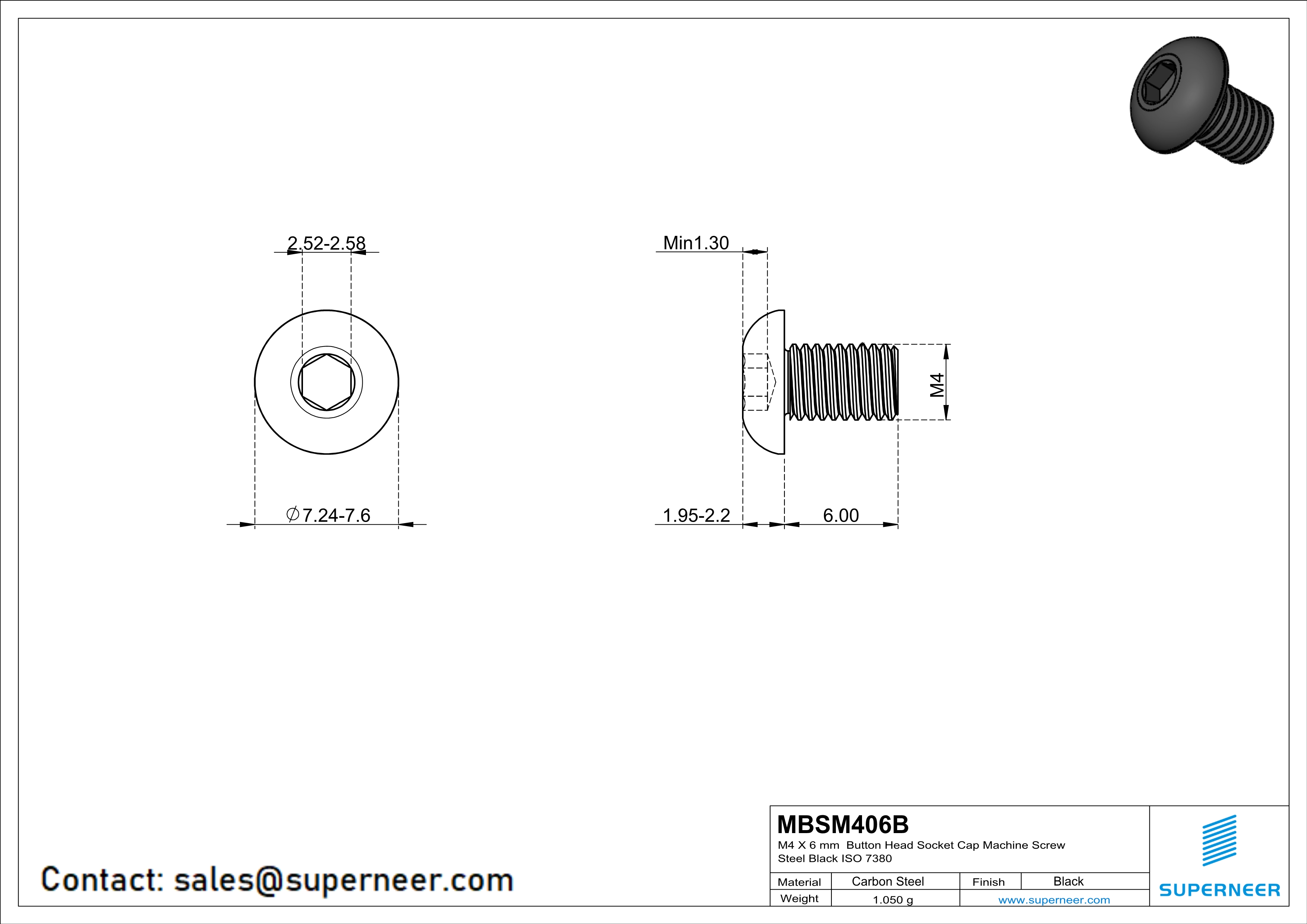 M4 x 6 mm Button Head Socket Cap Machine Screw Steel Black ISO 7380