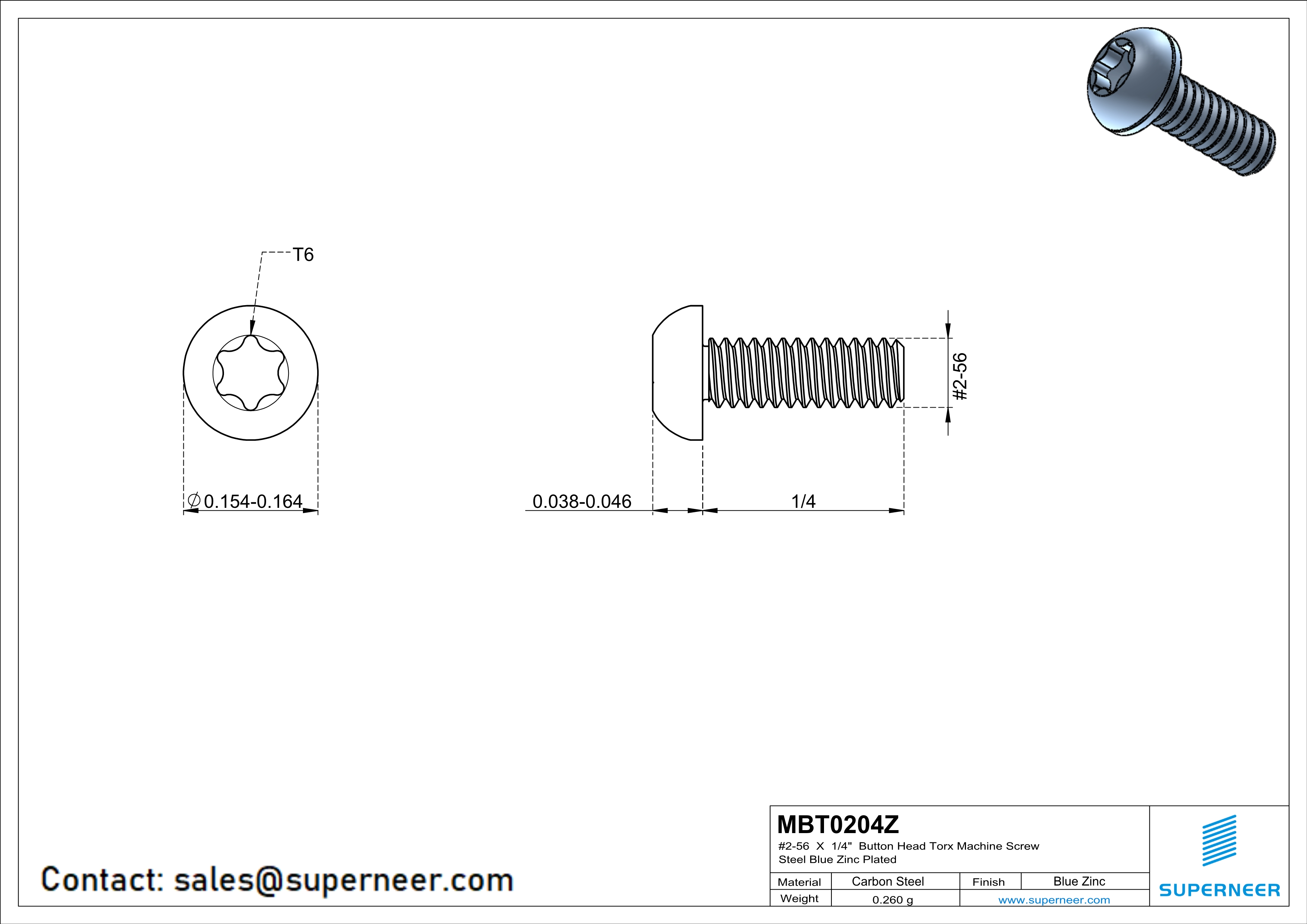 2-56 x 1/4" Button Head Torx Machine Screw Steel Blue Zinc Plated 