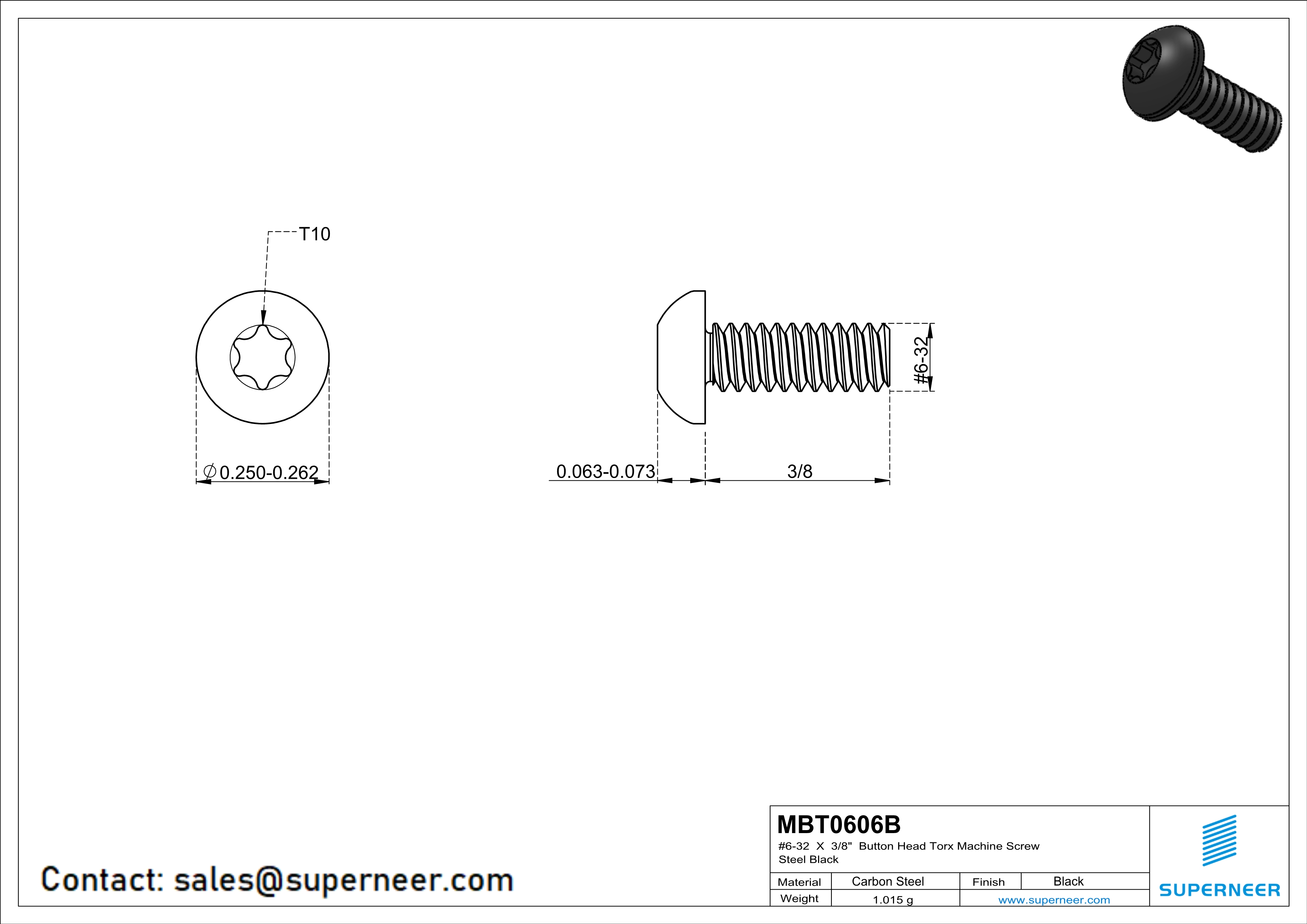 6-32 x 3/8" Button Head Torx Machine Screw Steel Black 