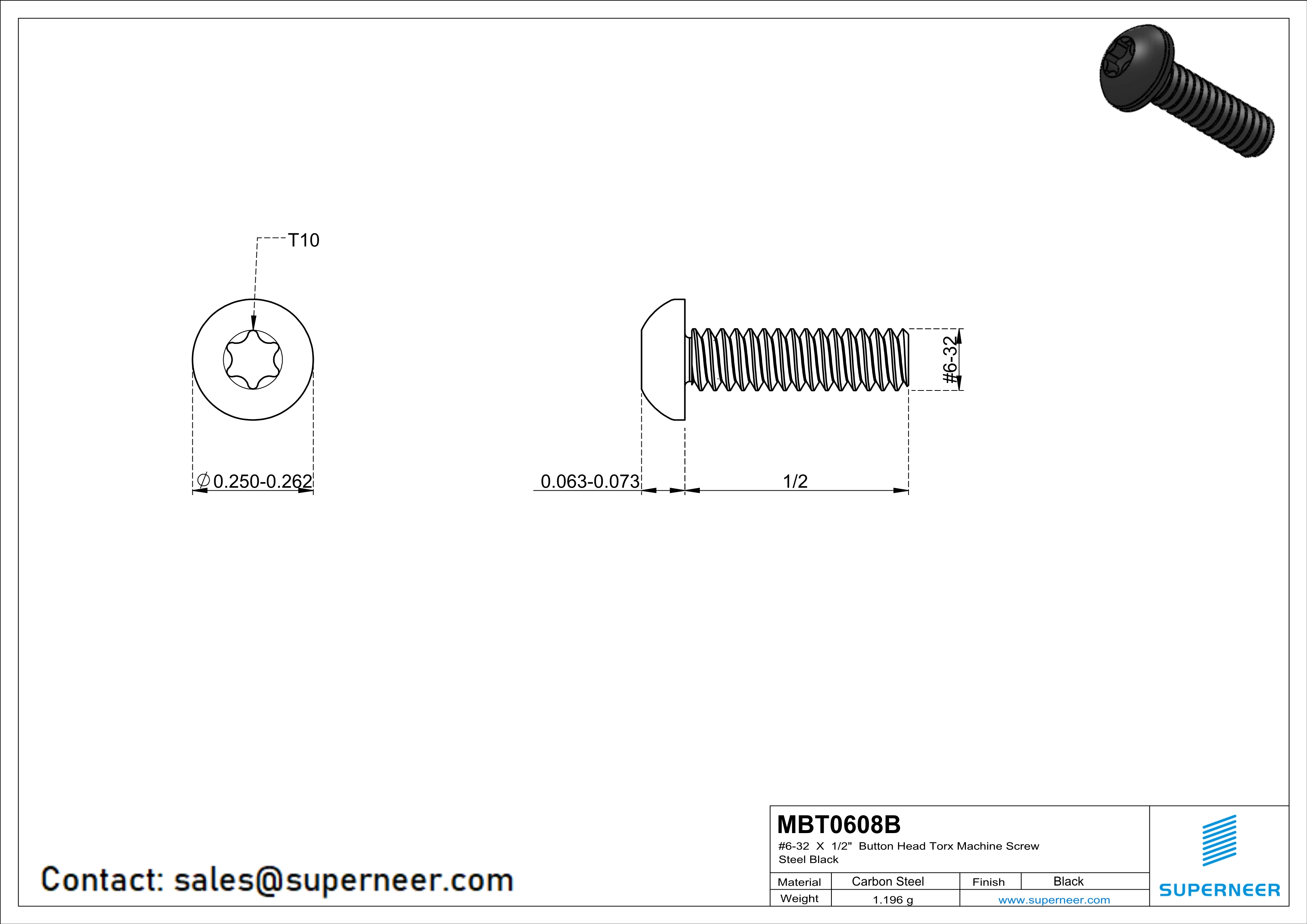 6-32 x 1/2" Button Head Torx Machine Screw Steel Black 