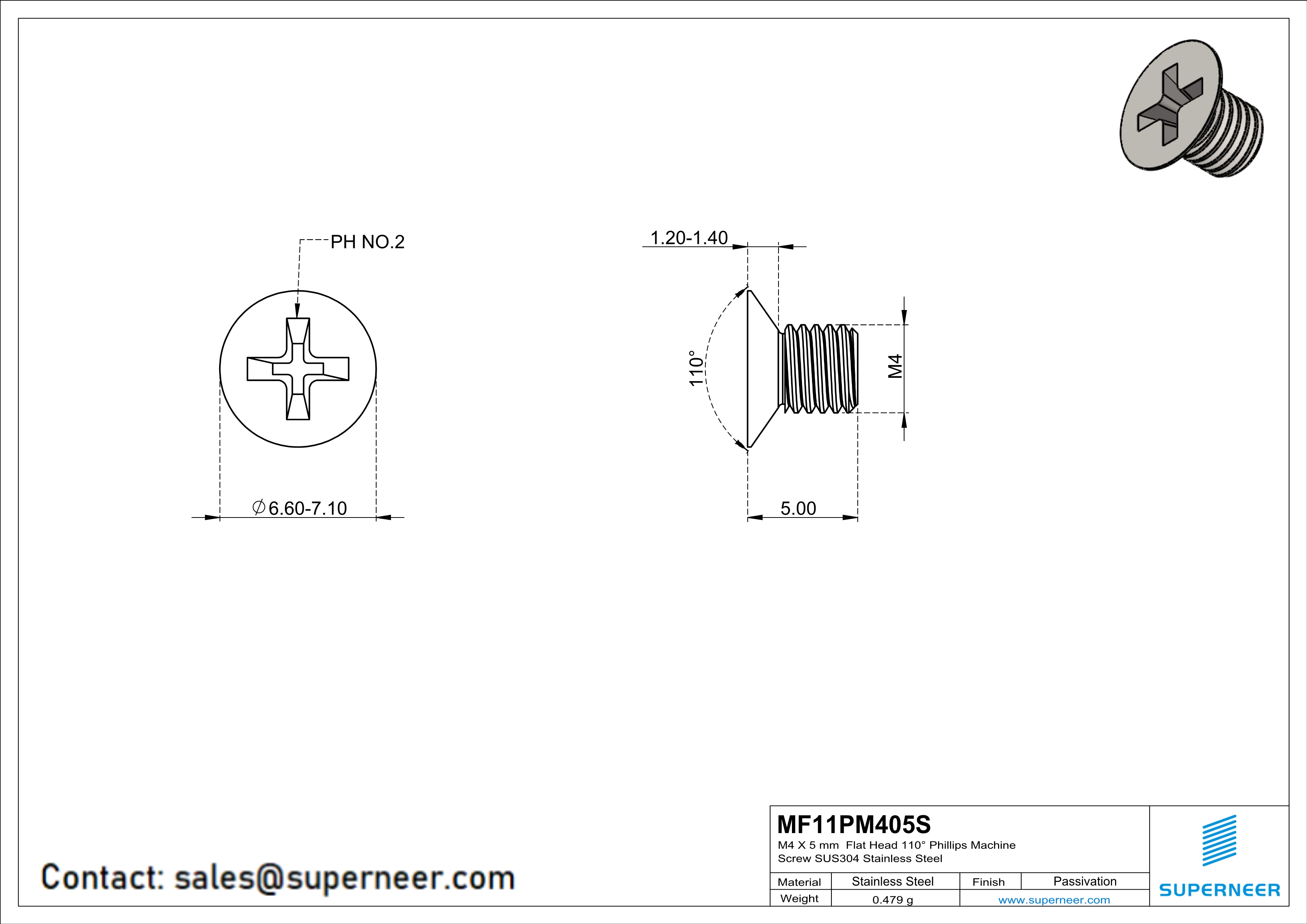 M4 x 5 mm  Flat Head 110° Phillips Machine Screw SUS304 Stainless Steel Inox