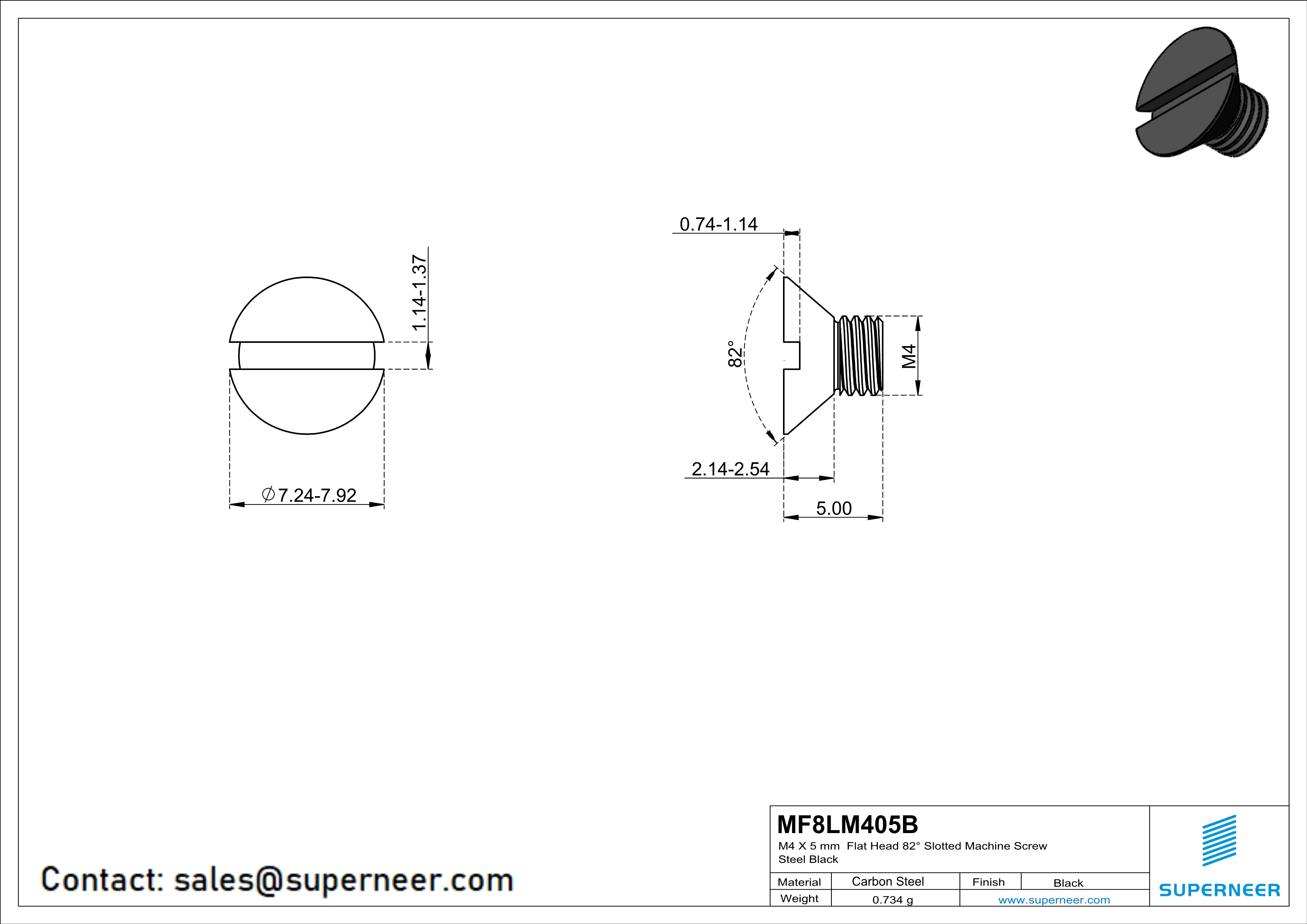 M4 x 5 mm Flat Head 82° Slotted Machine Screw Steel Black