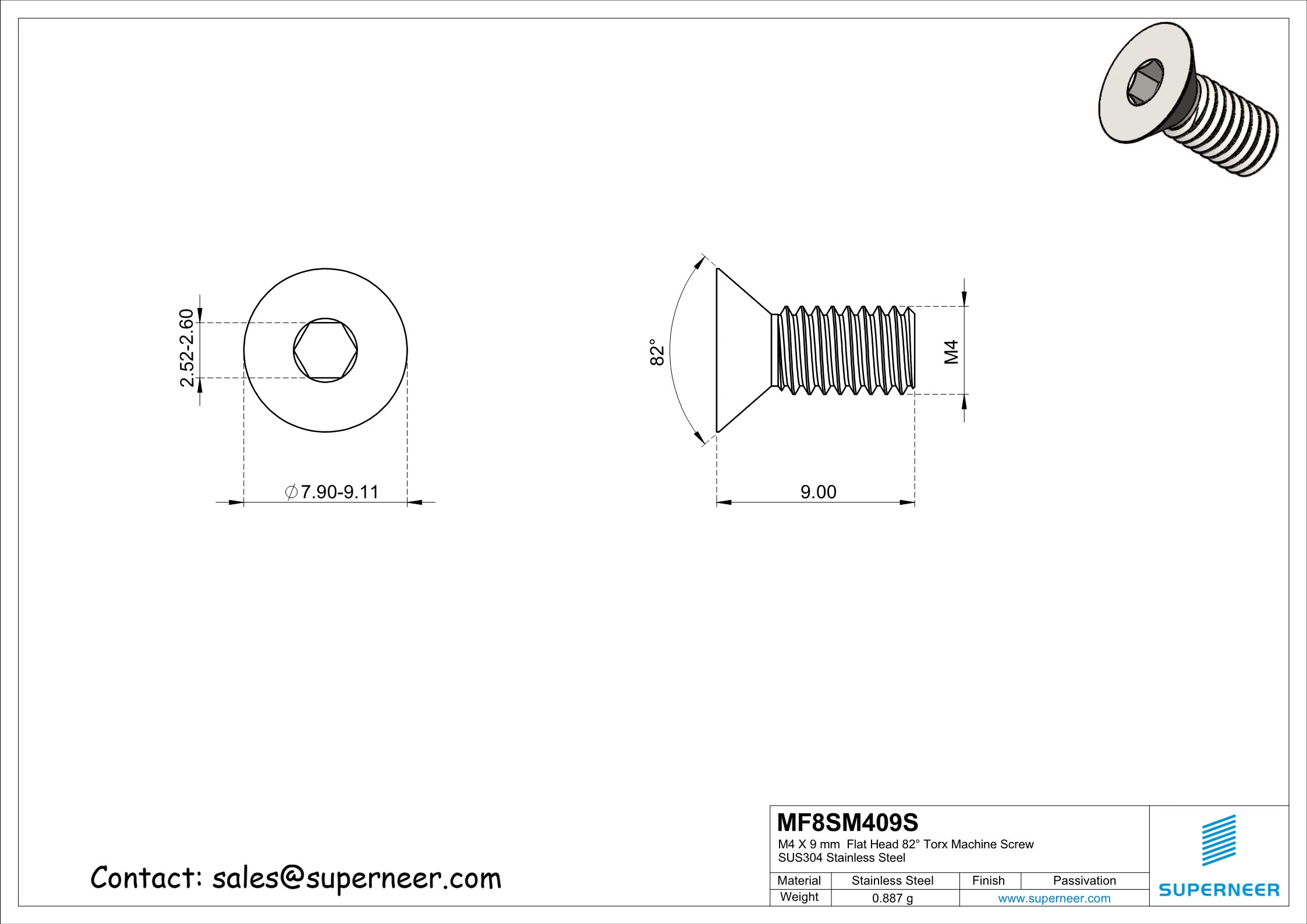 M4 x 8 mm Flat Head 82° Socket Cap Machine Screw SUS304 Stainless Steel Inox