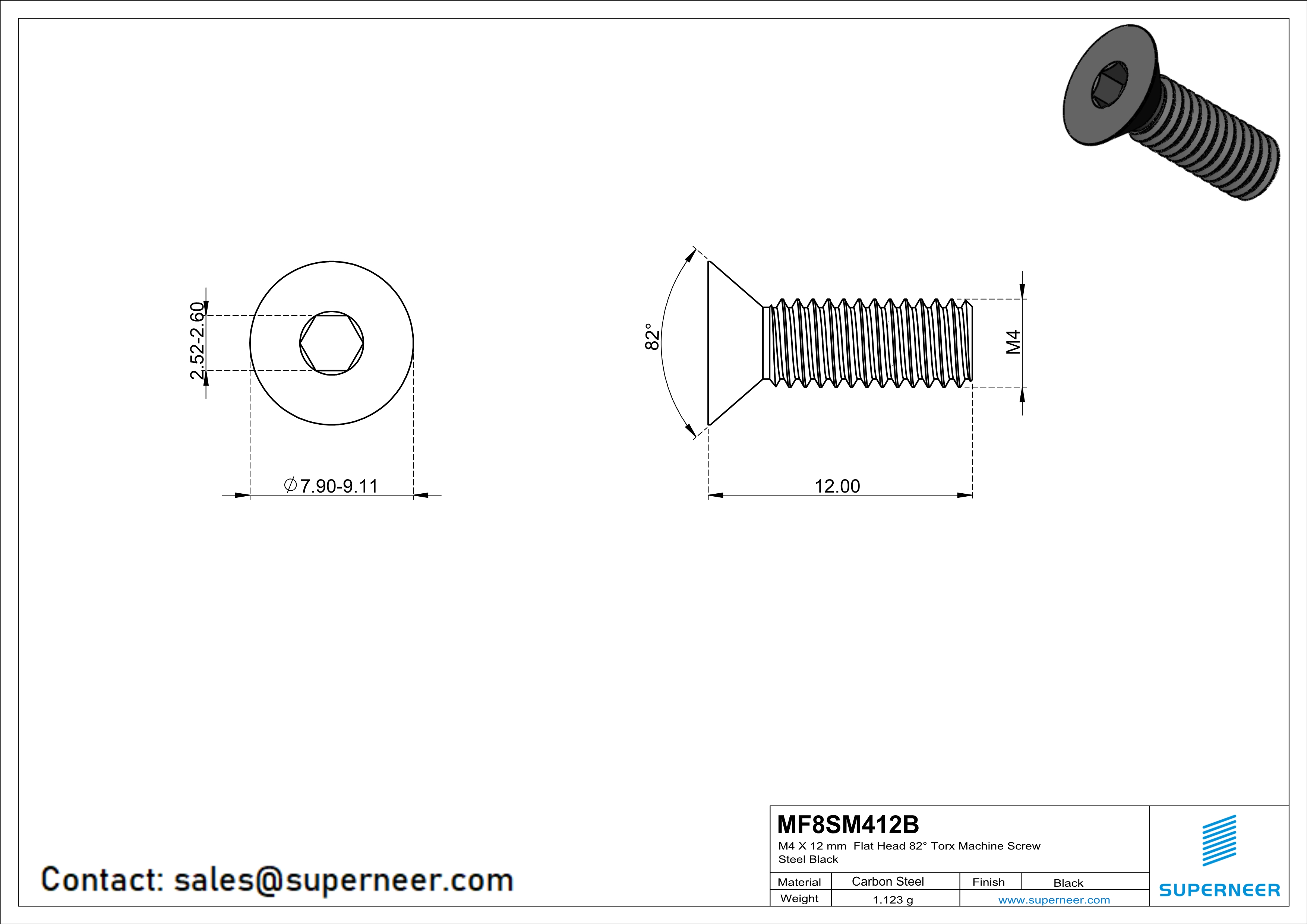 M4 x 12 mm Flat Head 82° Socket Cap Machine Screw Steel Black