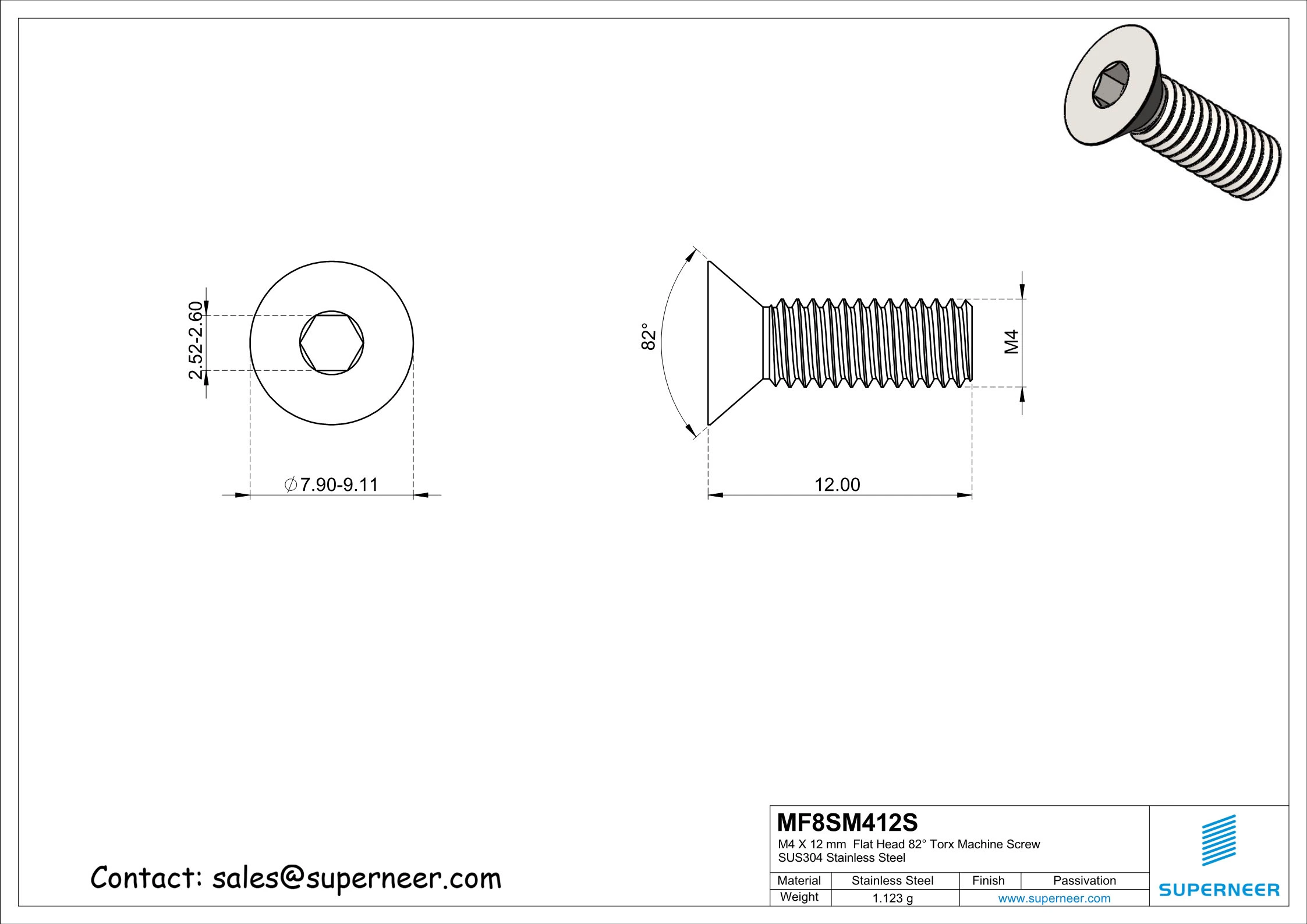 M4 x 10 mm Flat Head 82° Socket Cap Machine Screw SUS304 Stainless Steel Inox